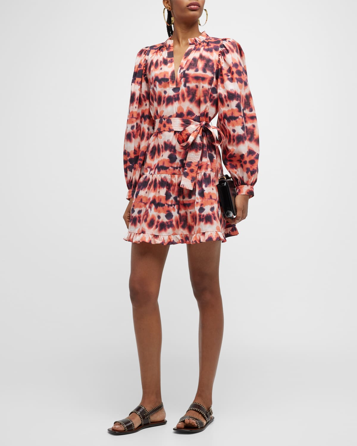 Marie Oliver Nella Abstract-Print Blouson-Sleeve Dress
