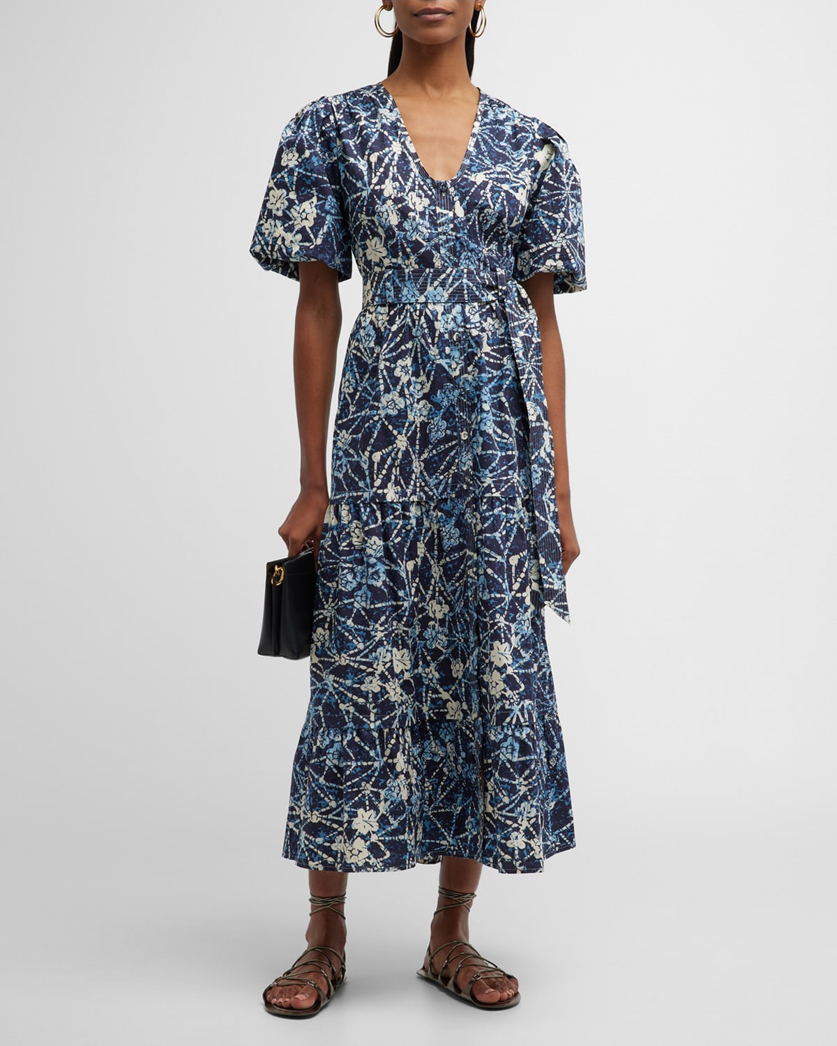 Marie Oliver Natalie Abstract-Print Blouson-Sleeve Dress