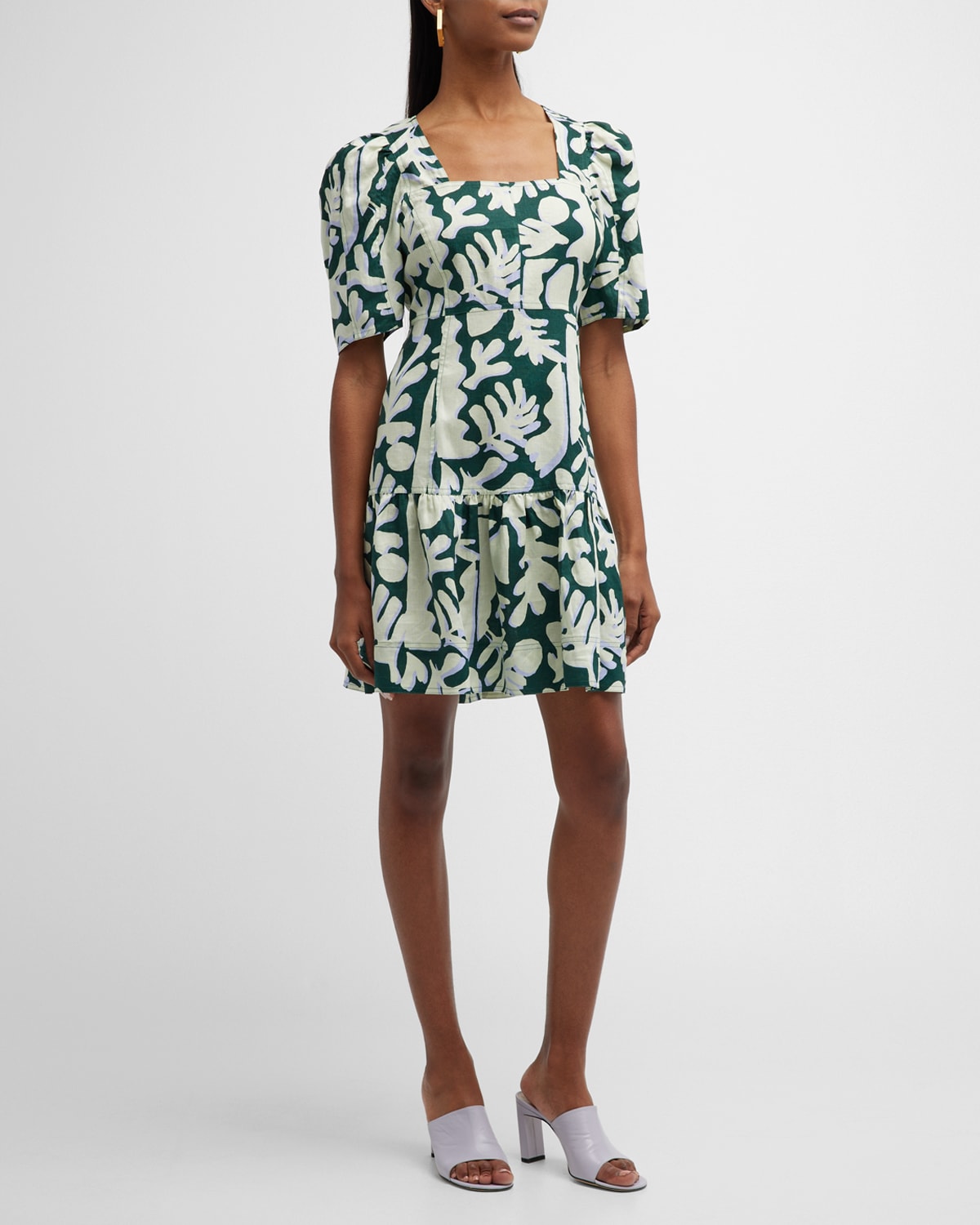 Marie Oliver Temma Abstract-Print Puff-Sleeve Mini Dress