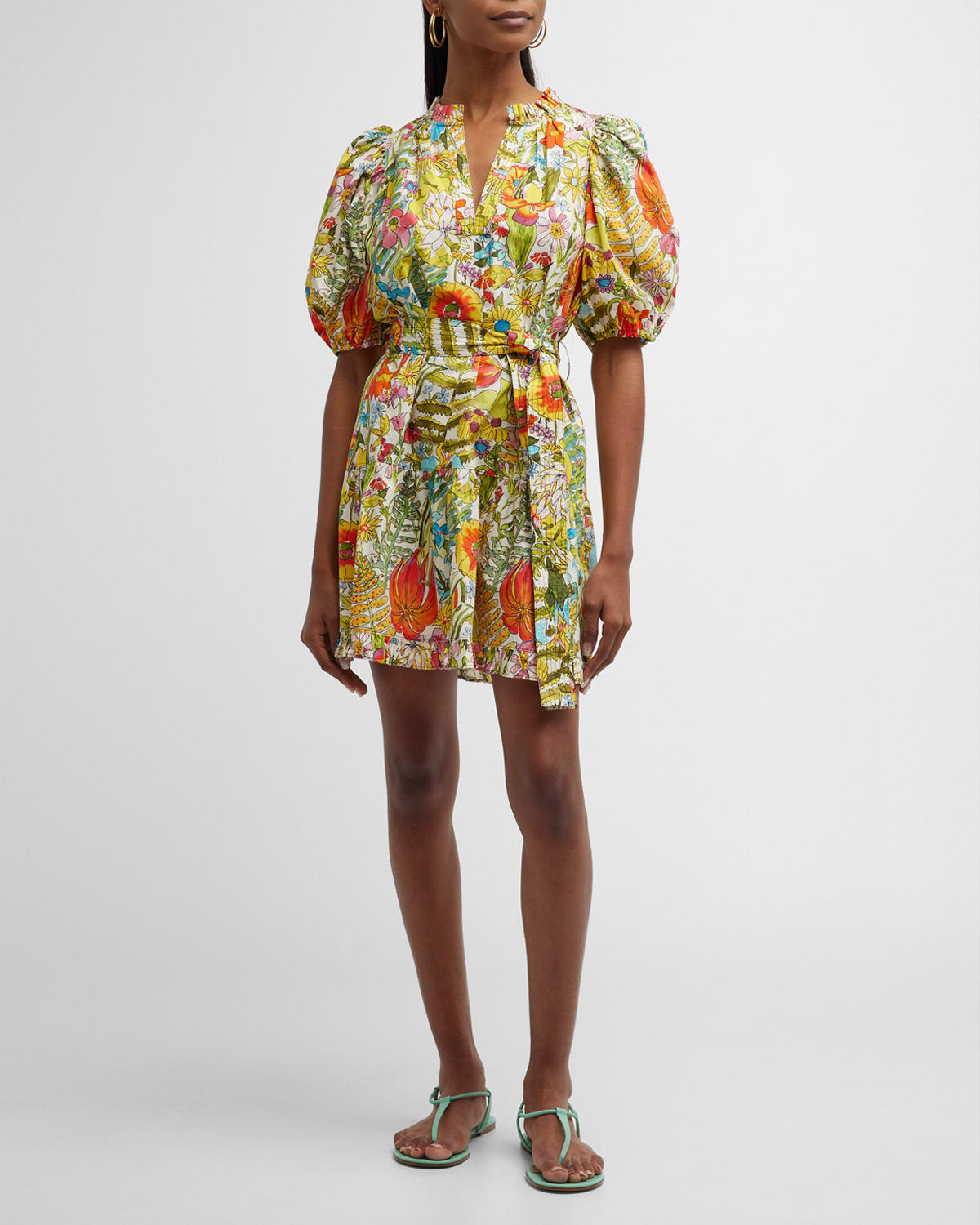 Marie Oliver Clara Floral-Print Puff-Sleeve Mini Dress
