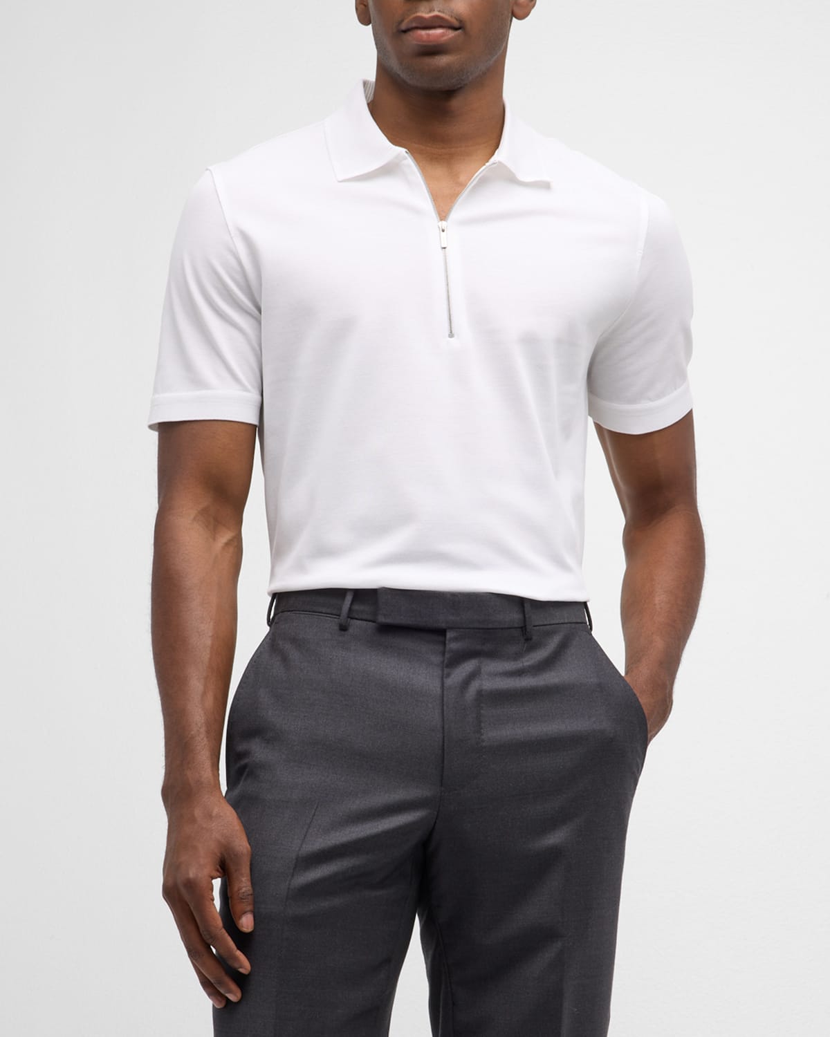 Ferragamo Half-zip Cotton Polo Shirt In White