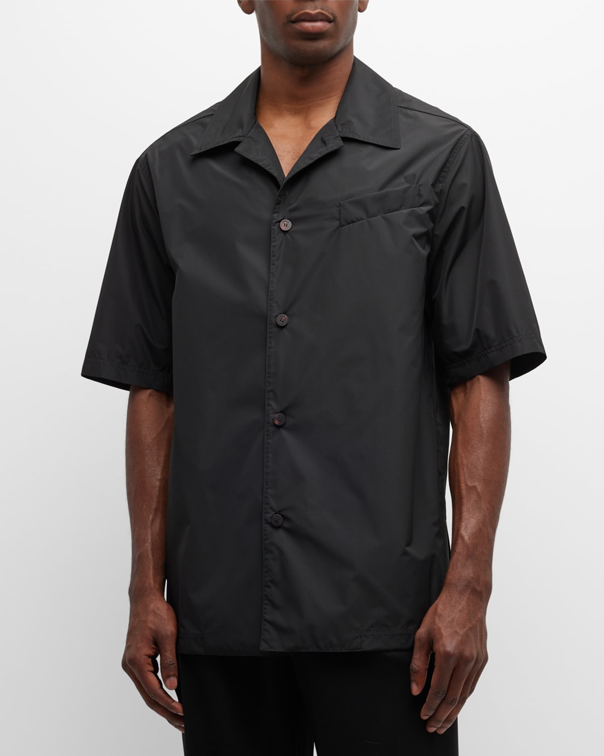 Ferragamo Cuban-collar Button-up Shirt In Black