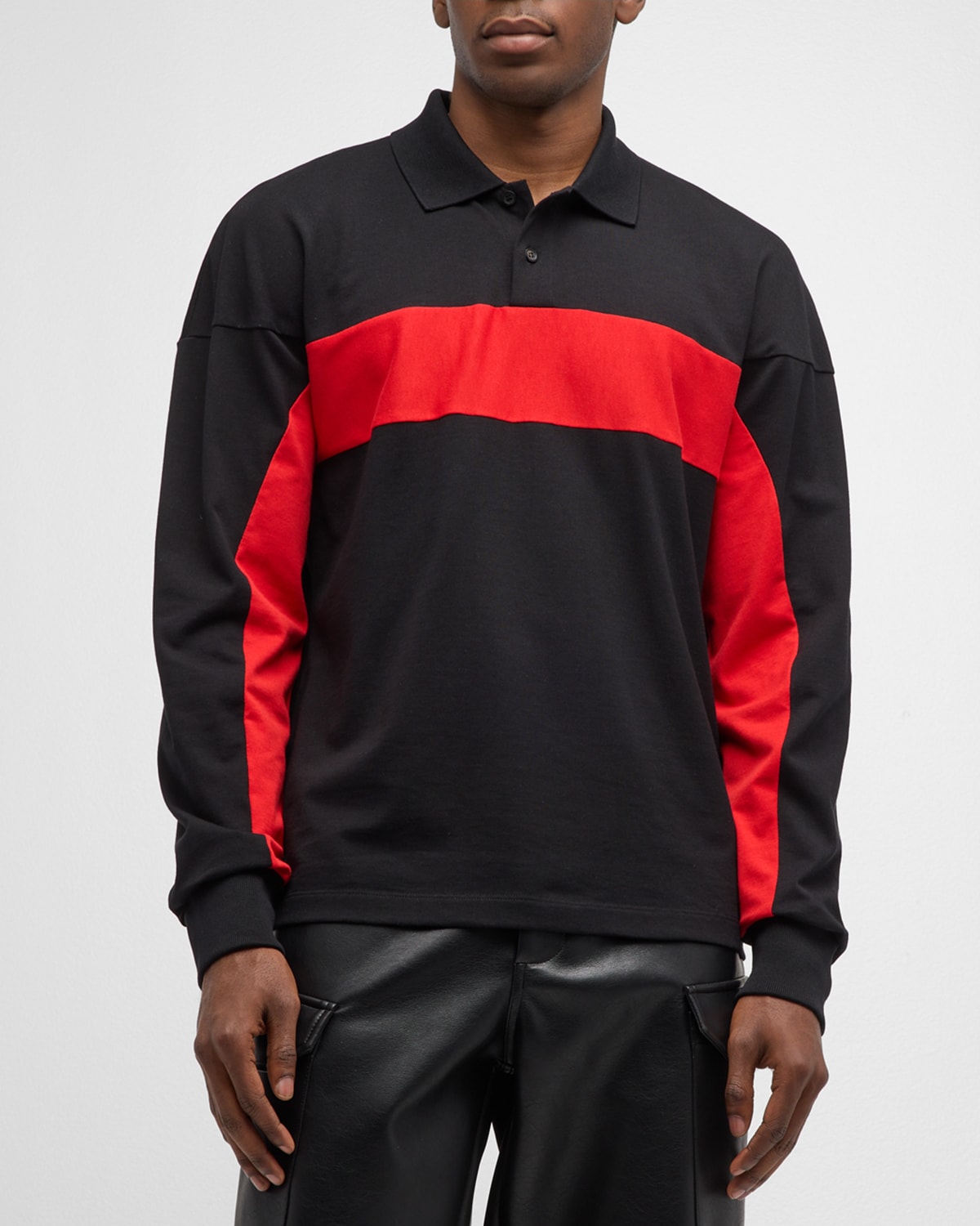 Ferragamo Black Striped Long Sleeved Polo Shirt In Schwarz