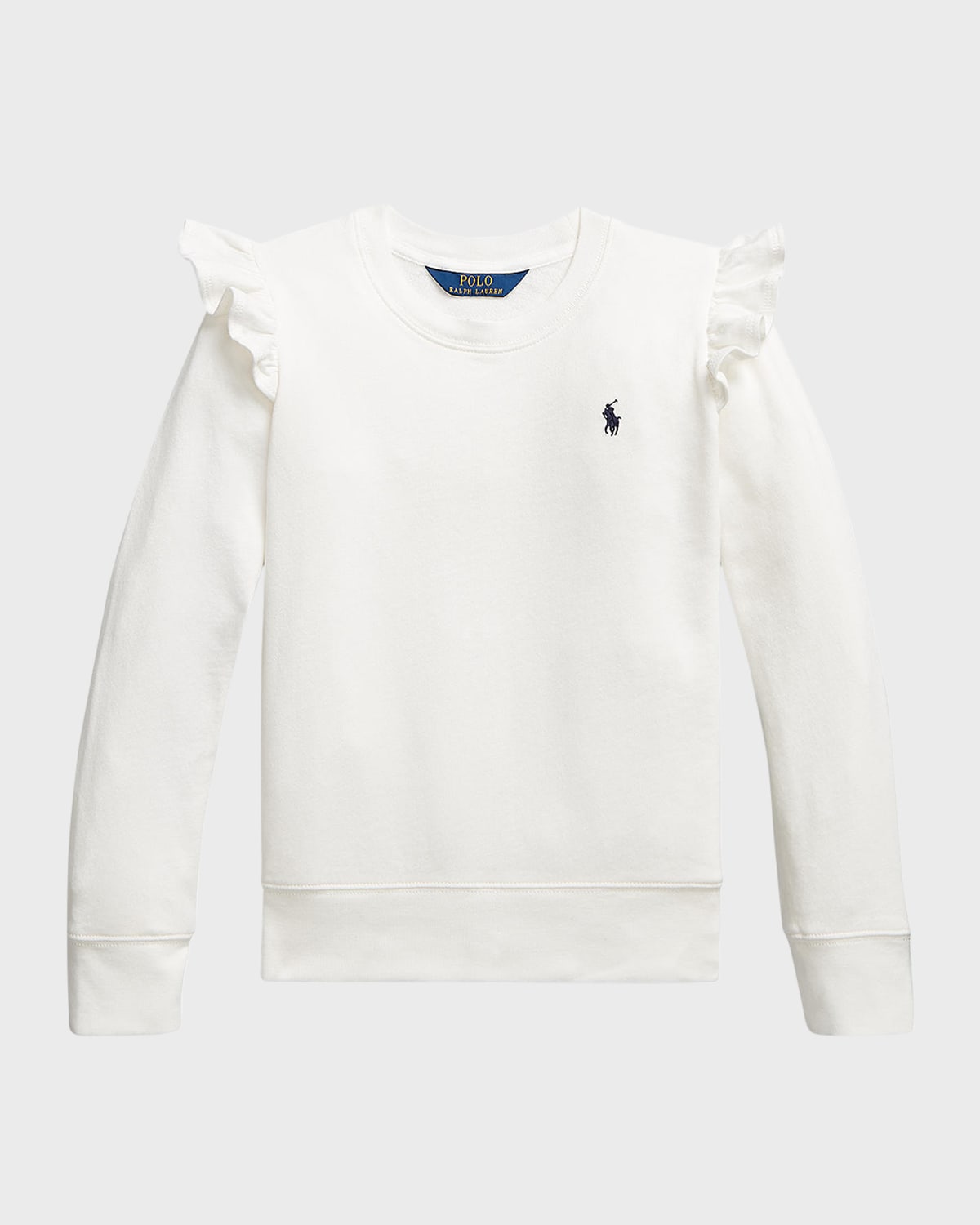 Ralph Lauren Kids' Girl's Ruffle Trim Embroidered Sweatshirt In Weiss