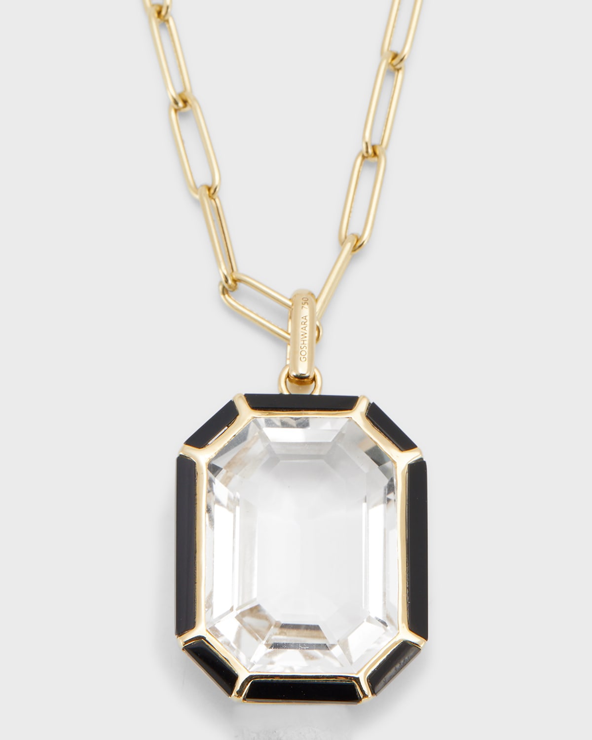 Goshwara 18k Gold Paperclip Chain Necklace With Emerald-cut Rock Crystal Pendant In Black, White
