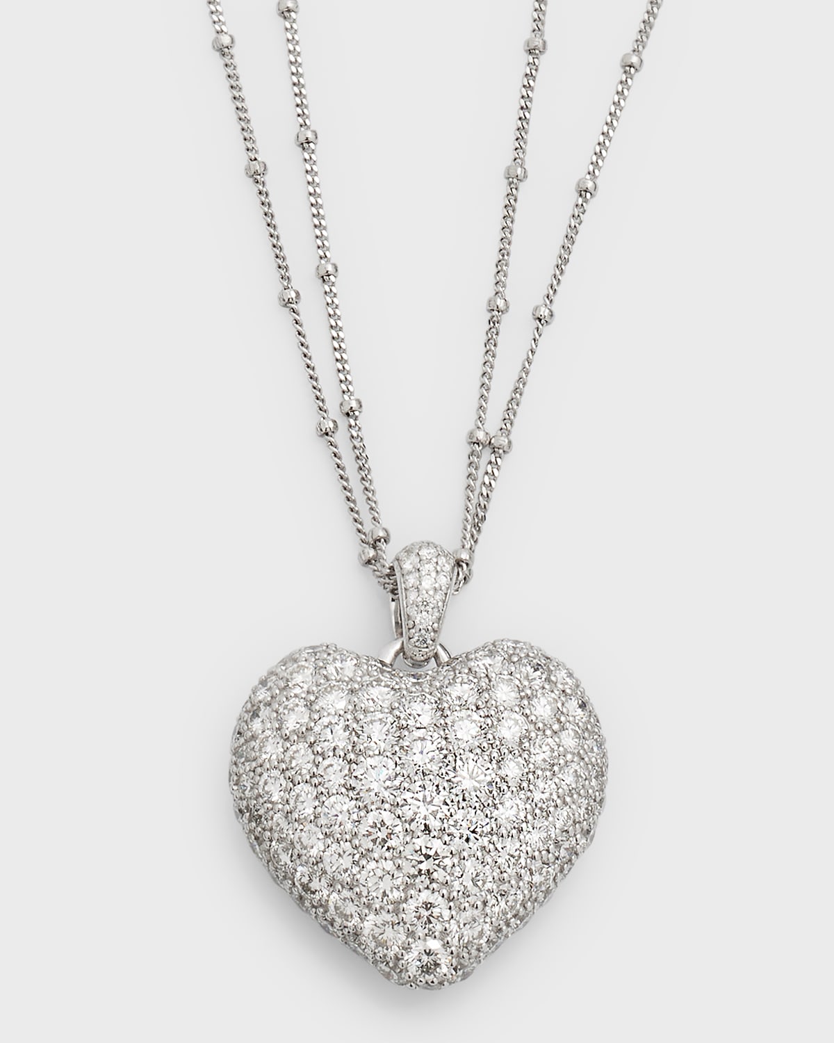 Neiman Marcus Diamonds 18k White Gold Double-chain Heart Pendant Necklace