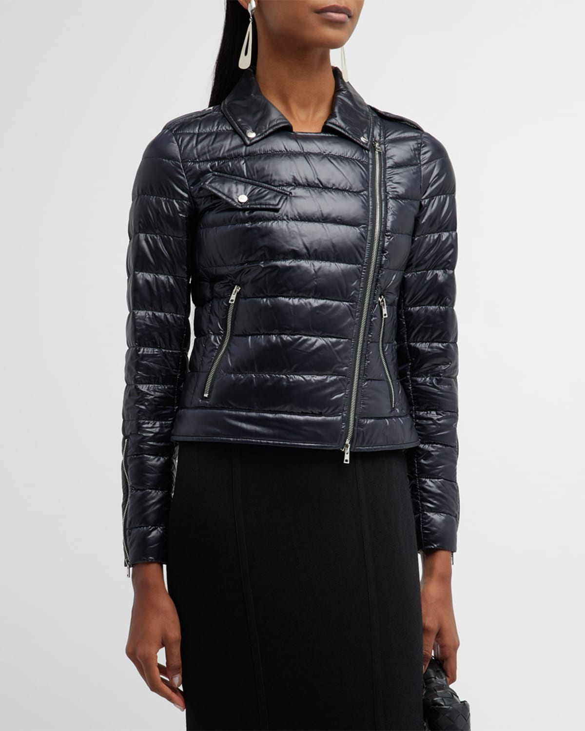 Herno Ultralight Nylon Down Motorcycle Jacket In Nero