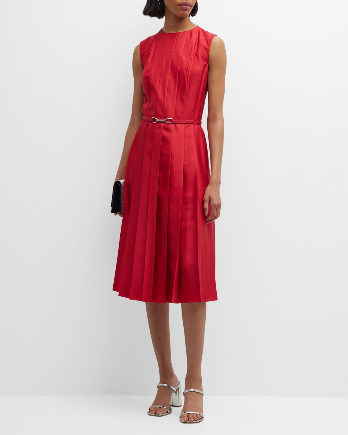 Ralph Lauren Harlan Pleated Midi Dress In Rouge