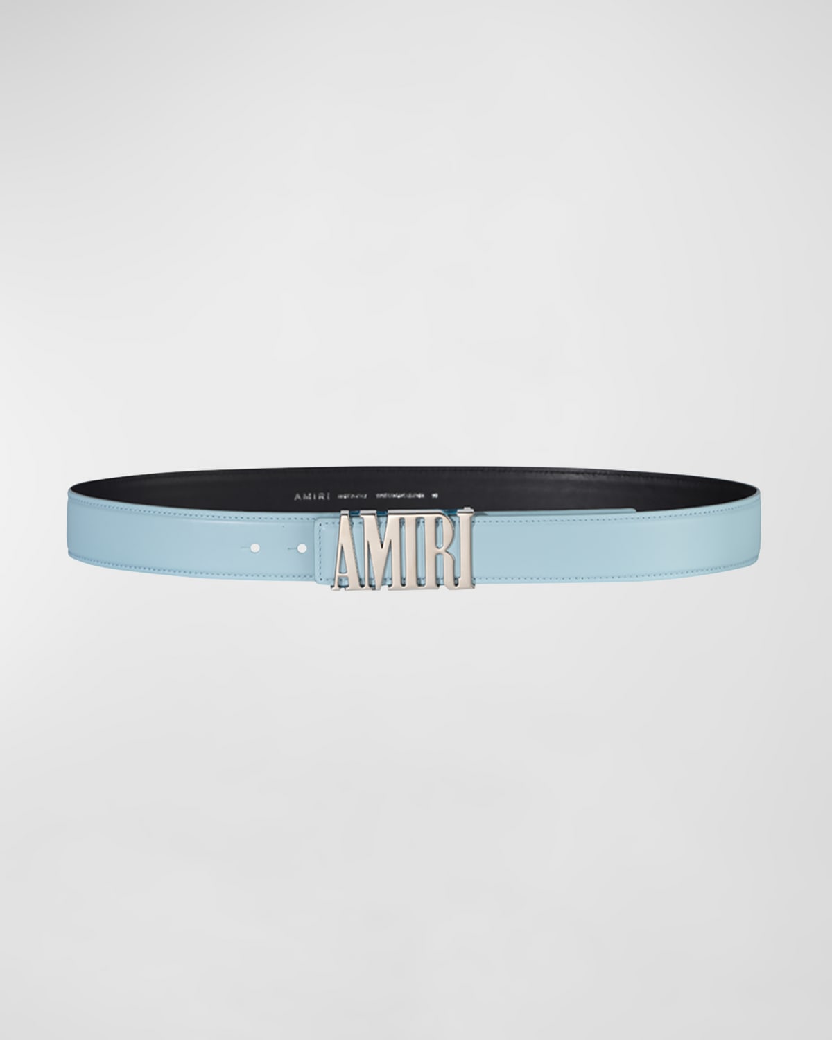 Amiri Men's Logo Buckle Leather Belt In Baby Blue