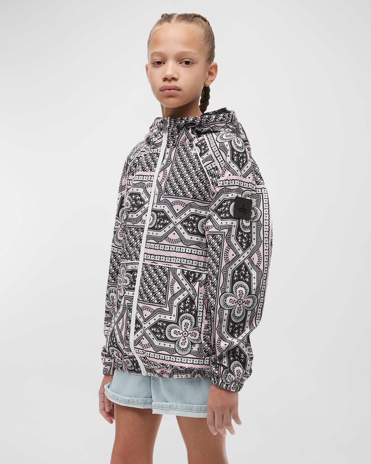 Girl's Highfield Bandana-Print Windbreaker Jacket, Size XS-XL