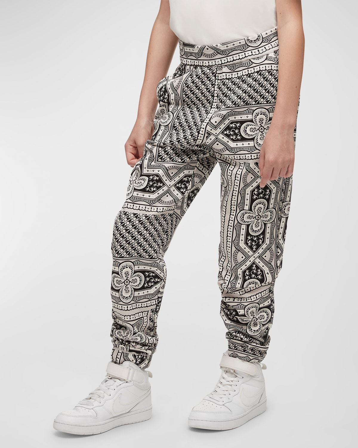 Moose Knuckles Kid's Kennedy Printed Joggers In Willow Grey Banda