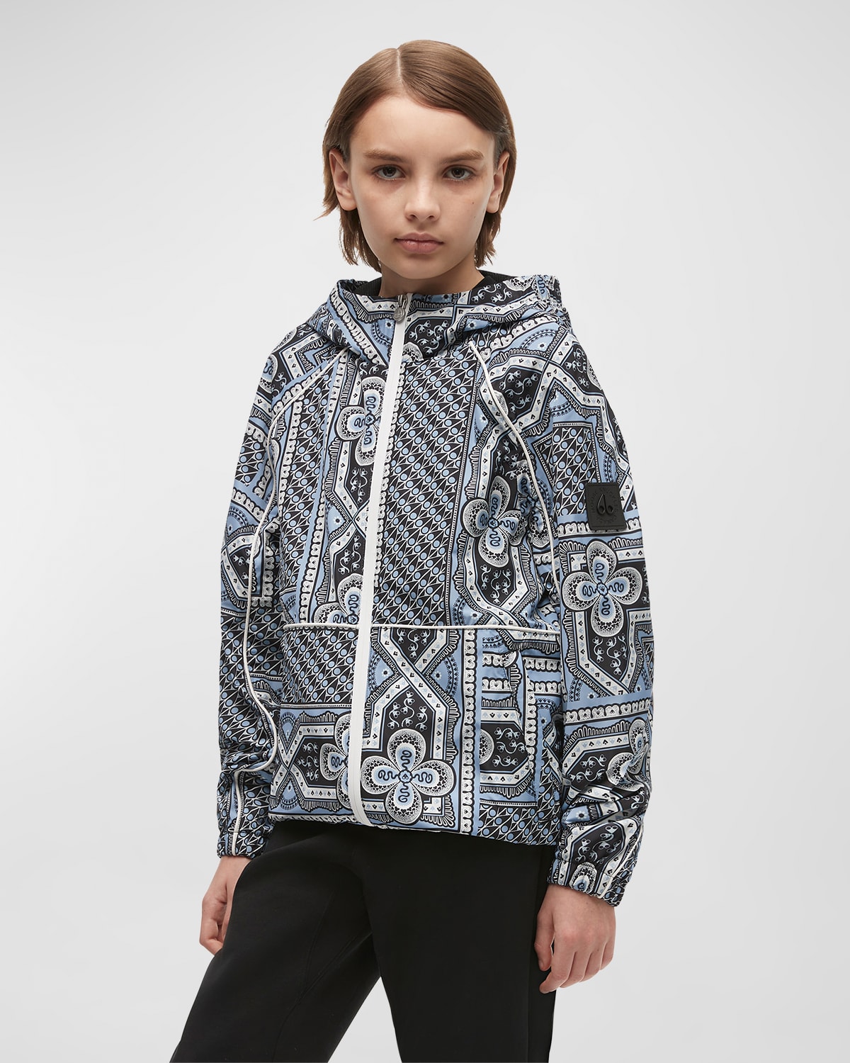 Moose Knuckles Kids' Boy's Highfield Bandana-print Windbreaker Jacket In Windy Blue Bandan