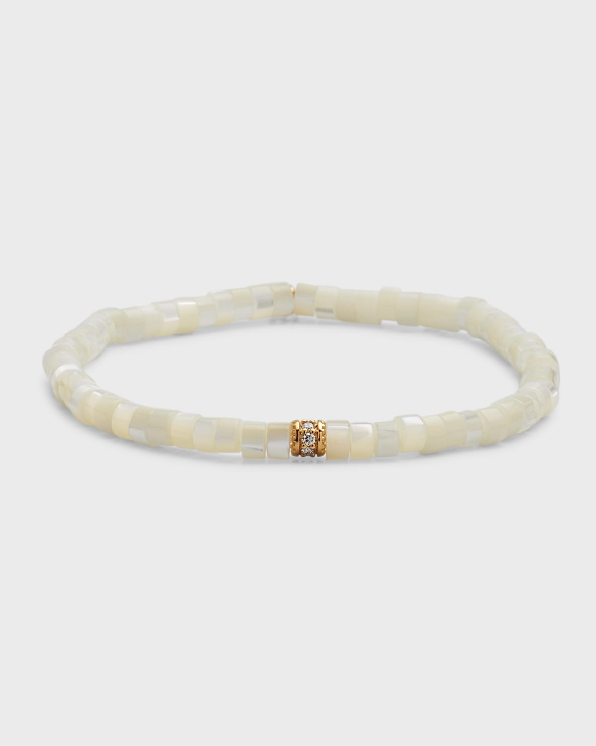 Sydney Evan 14k Yellow Gold Scallop Edge Pave Rondelle And Mother-of-pearl Bracelet In Pearl