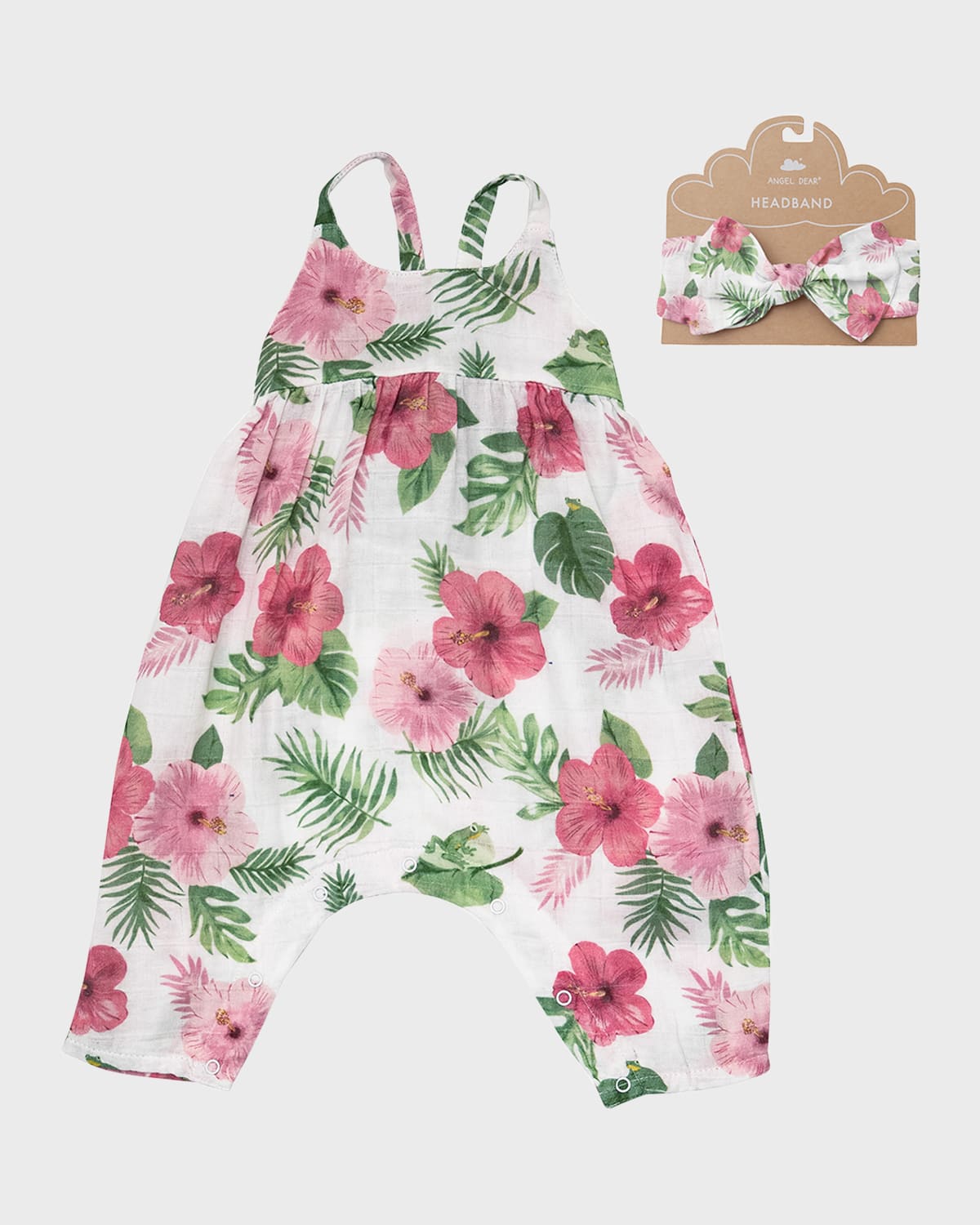 Girl's Tie Back Hibiscus-Print Muslin Playsuit And Headband, Size 3M-24M