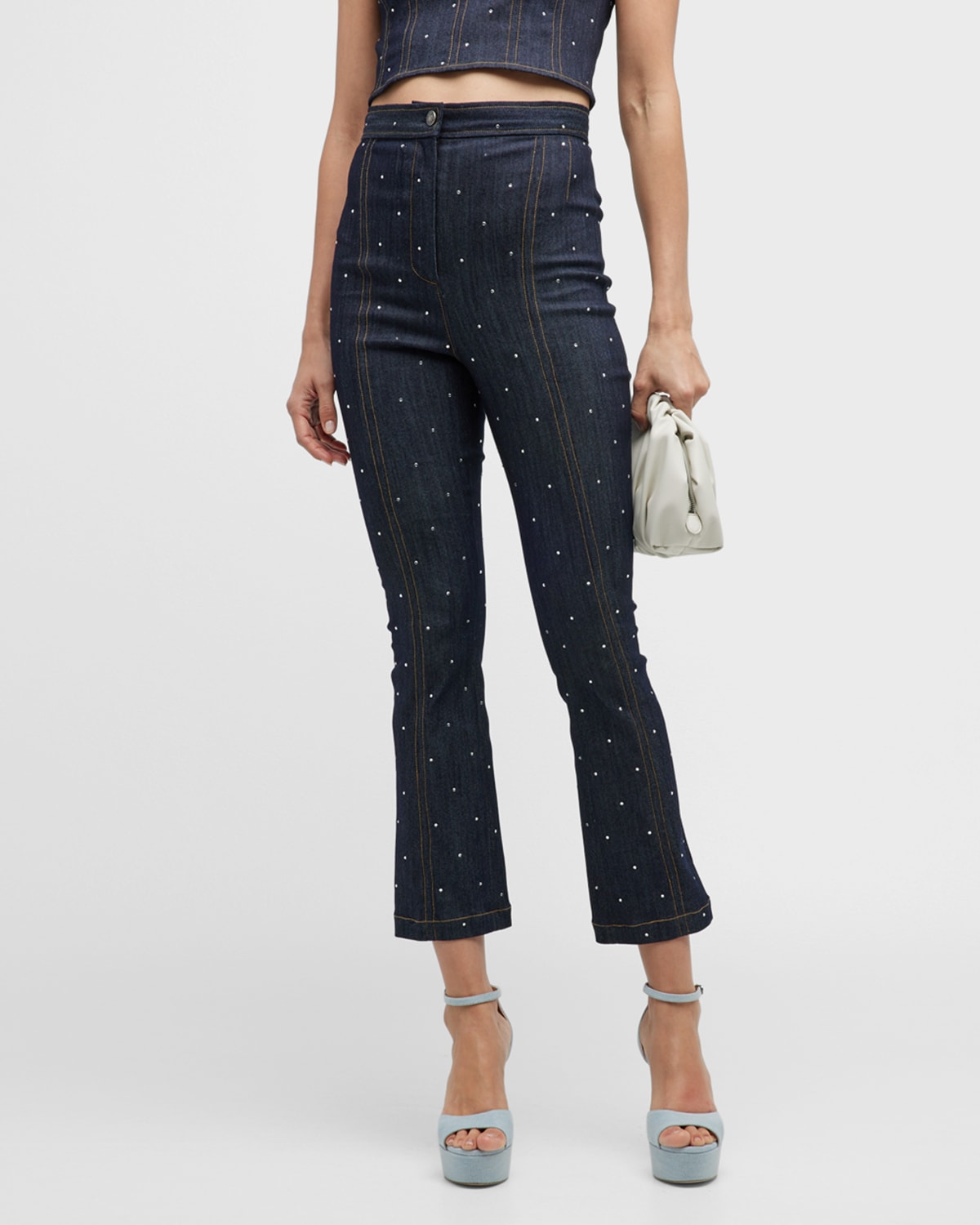 CINQ À SEPT ORA DITSY RHINESTONE CROPPED BOOTCUT DENIM PANTS