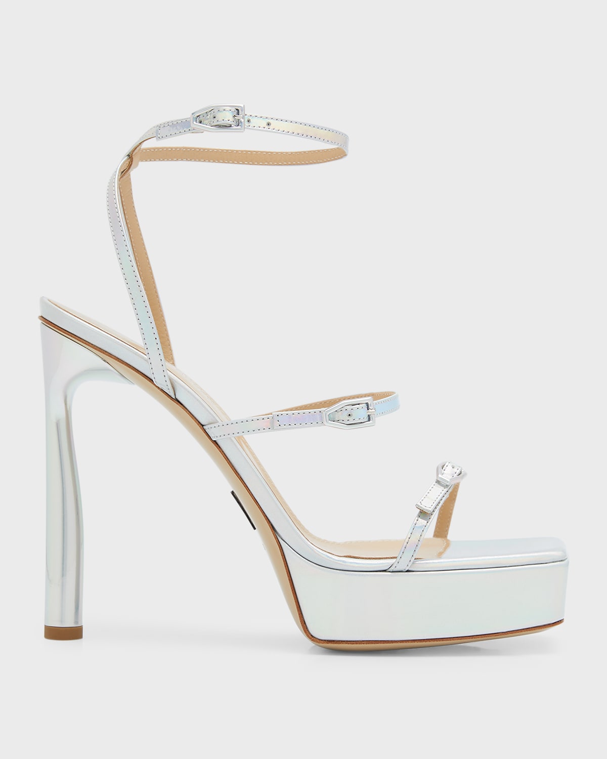 PAUL ANDREW PATENT LEATHER BUCKLE-TRIO PLATFORM SANDALS