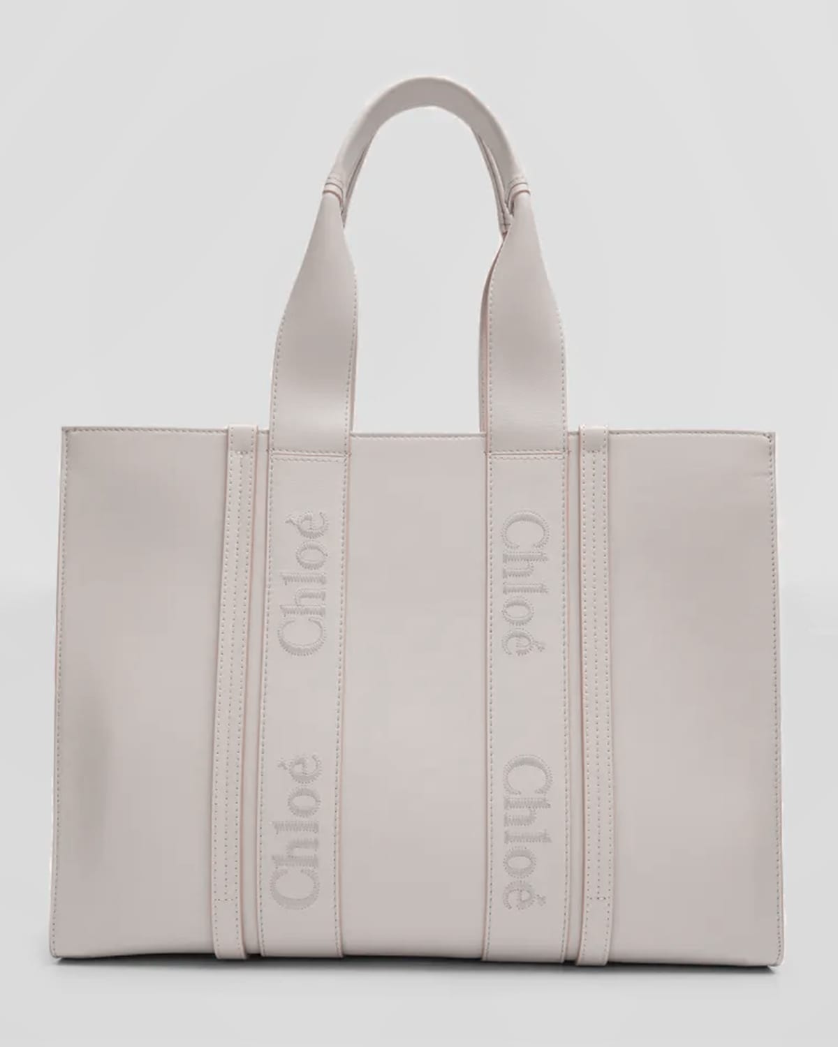 Chloé Woody Large Leather Tote Bag In Wild Grey