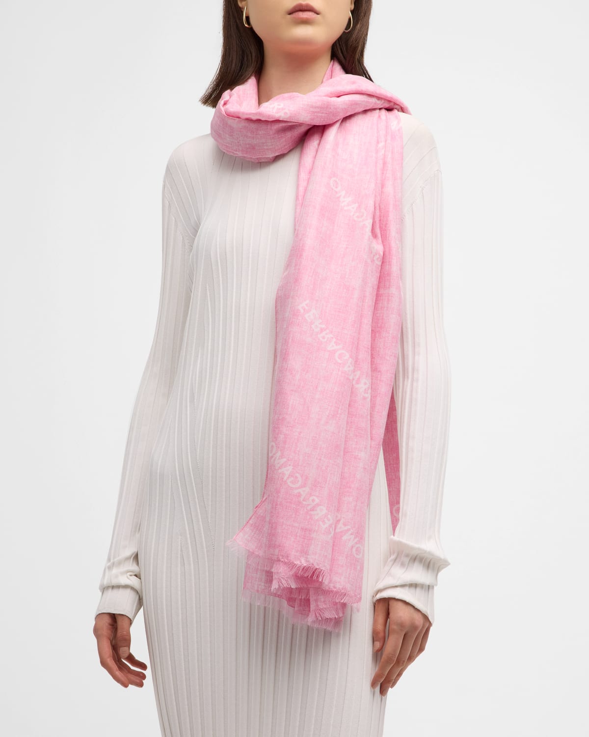 Ferragamo Logo Cotton-silk Scarf In Pink