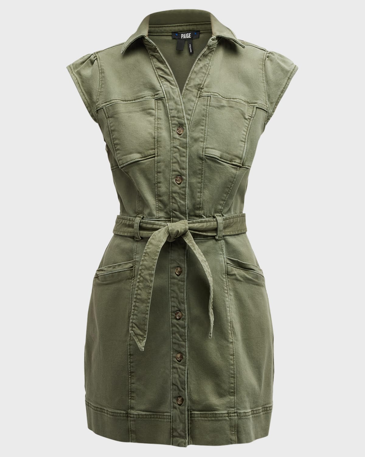 Paige Jaxsyn Belted Mini Utility Dress In Vintage Ivy Green