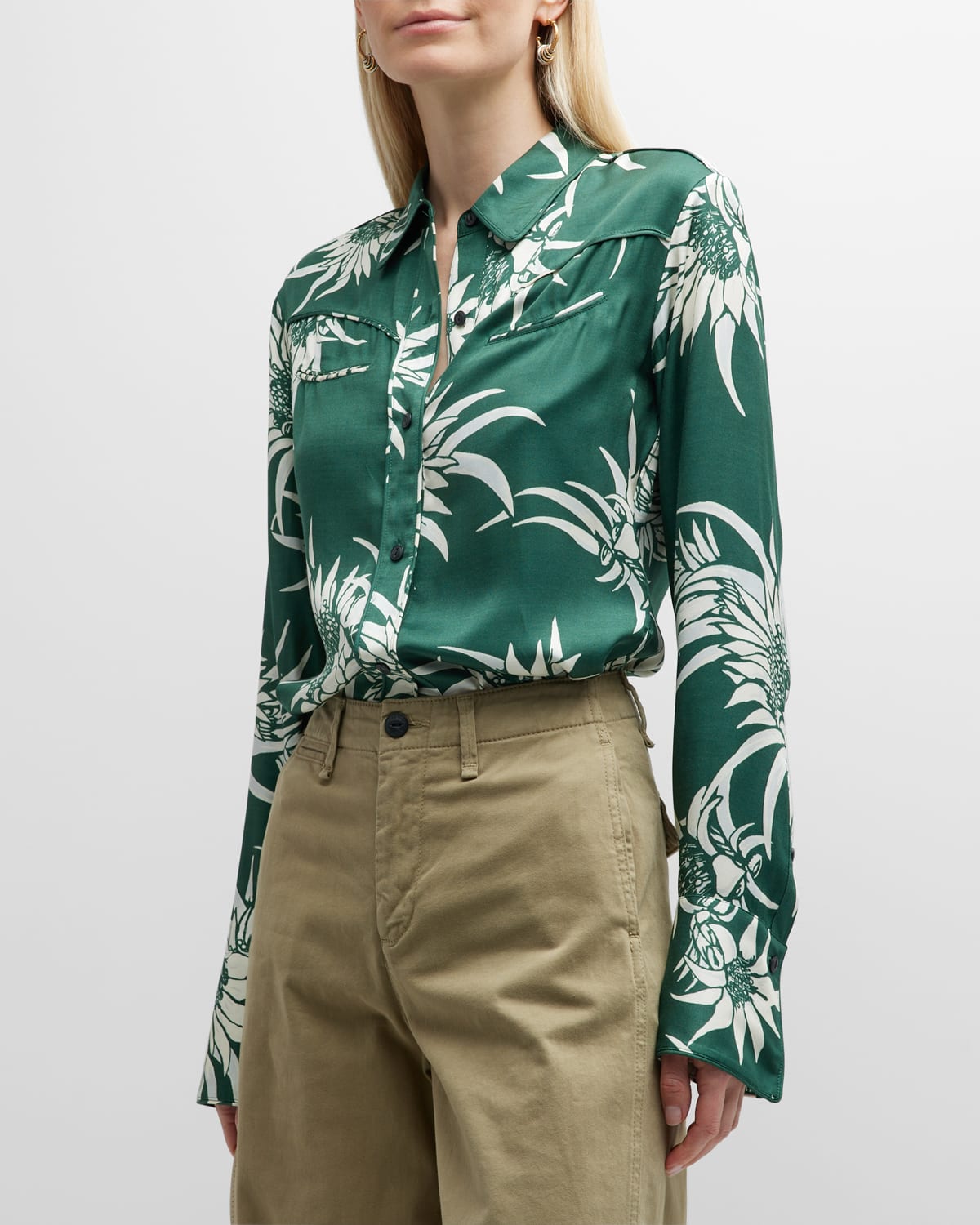 Shop Rag & Bone Cleo Floral Button-front Shirt In Greenmult