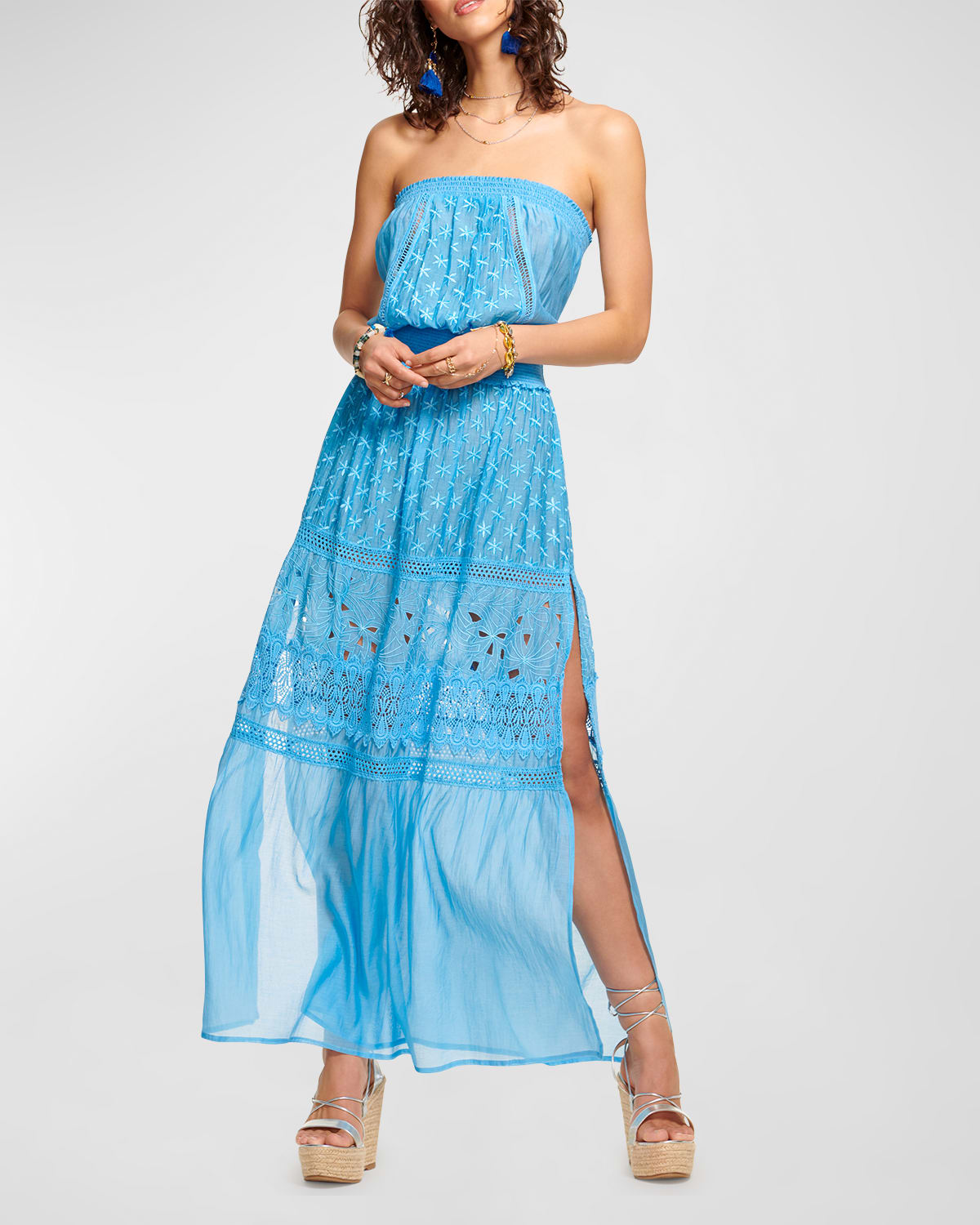 RAMY BROOK LUCIA STRAPLESS EMBROIDERED COVERUP MAXI DRESS