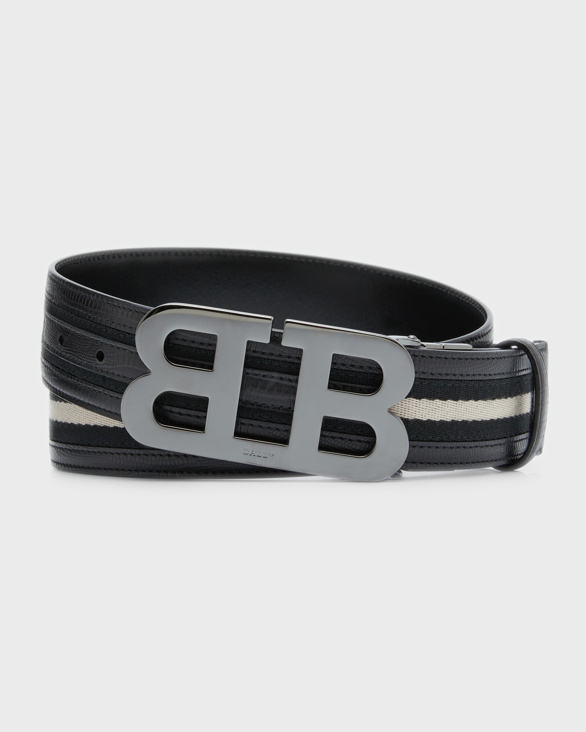 Bally Men's Mirror B Reversible Leather Belt In Black/bone