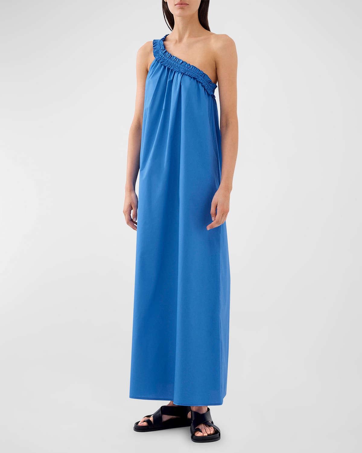 BIRD & KNOLL Donatella Frill-Trim One-Shoulder Maxi Dress