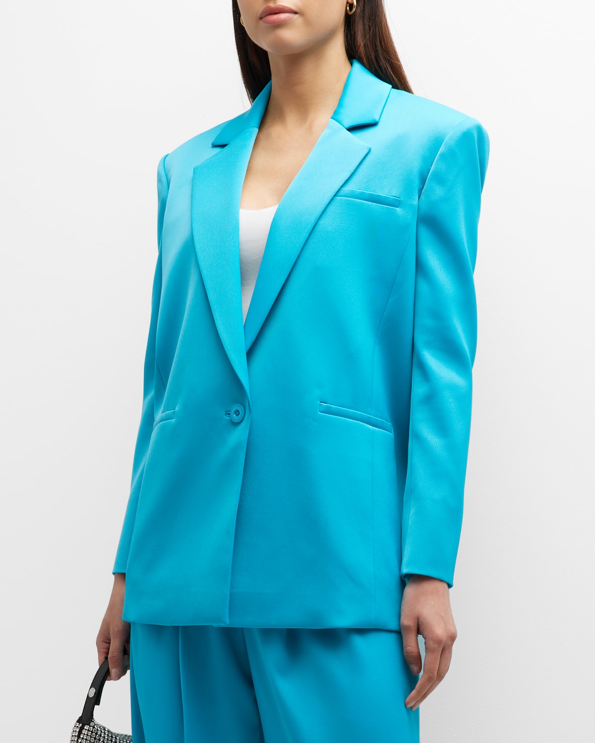 Alice And Olivia Pailey Fitted Linen-blend Blazer In Ocean Floor