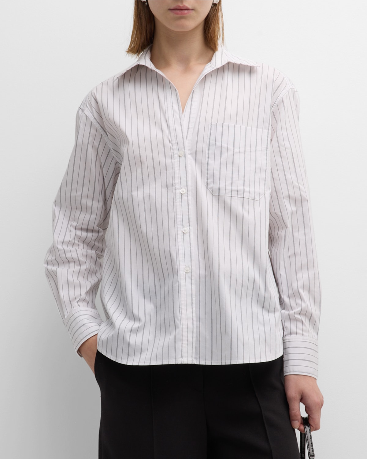 Brochu Walker Everyday Topstitch Button-down Shirt In White Stripe