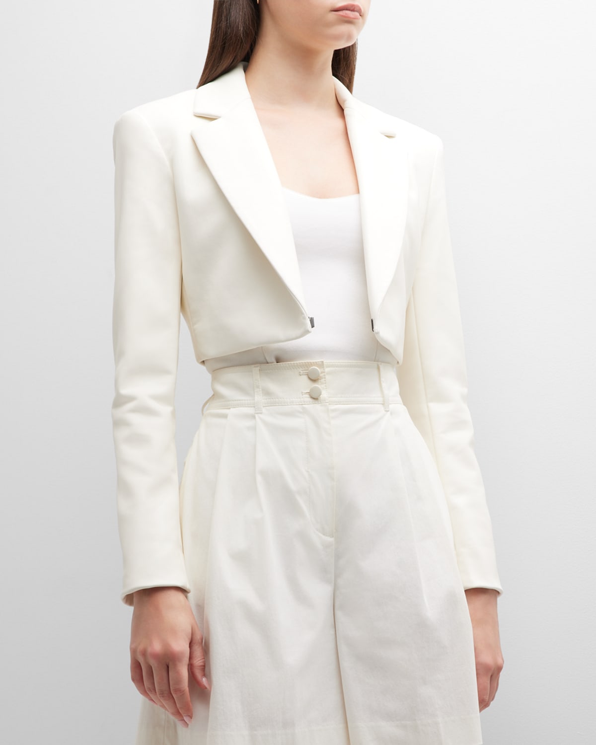 Alice And Olivia Yardley Vegan-leather Cropped Jacket In Ecru