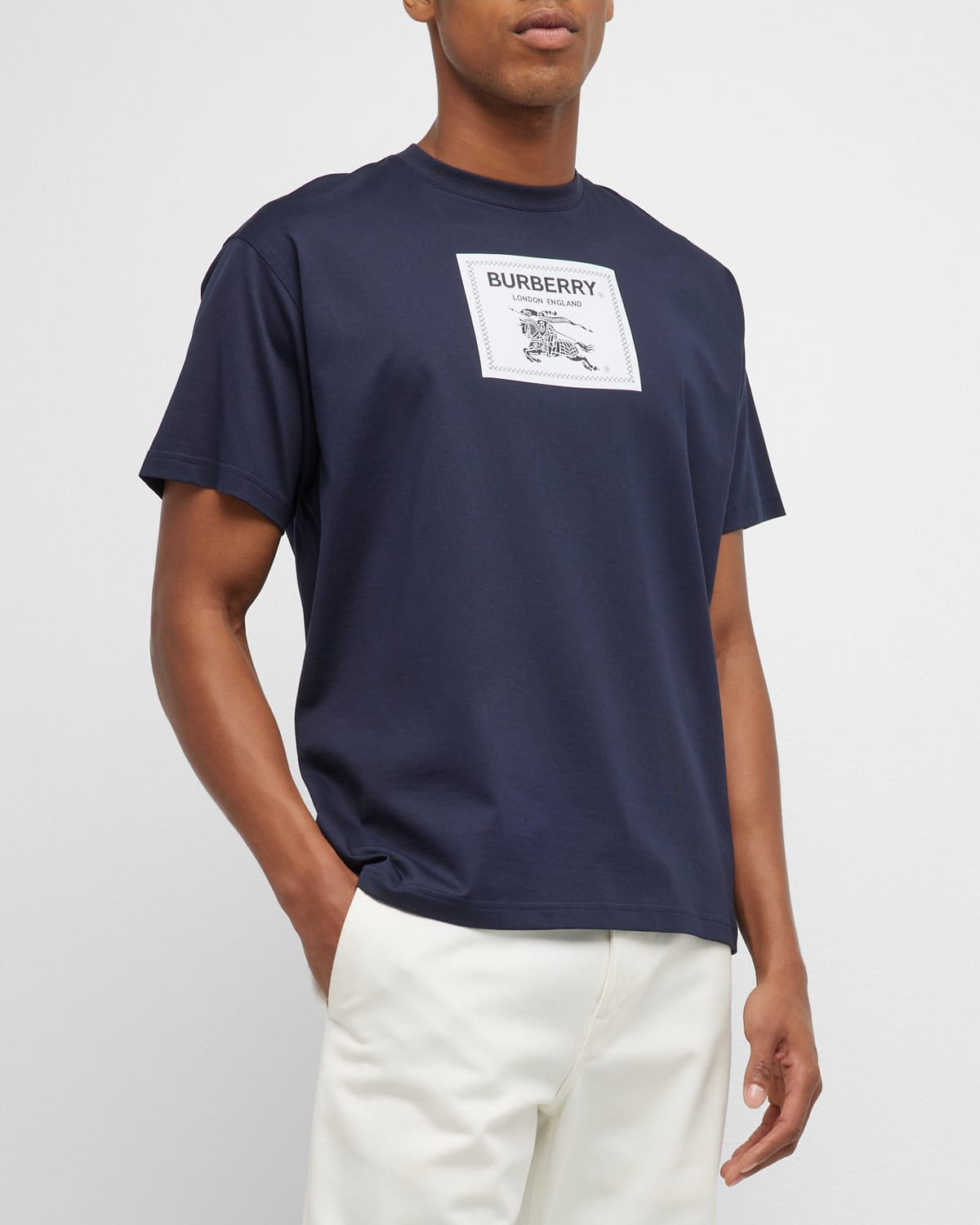 Shop Burberry Men's Roundwood Label Patch T-shirt In Smoked Navy