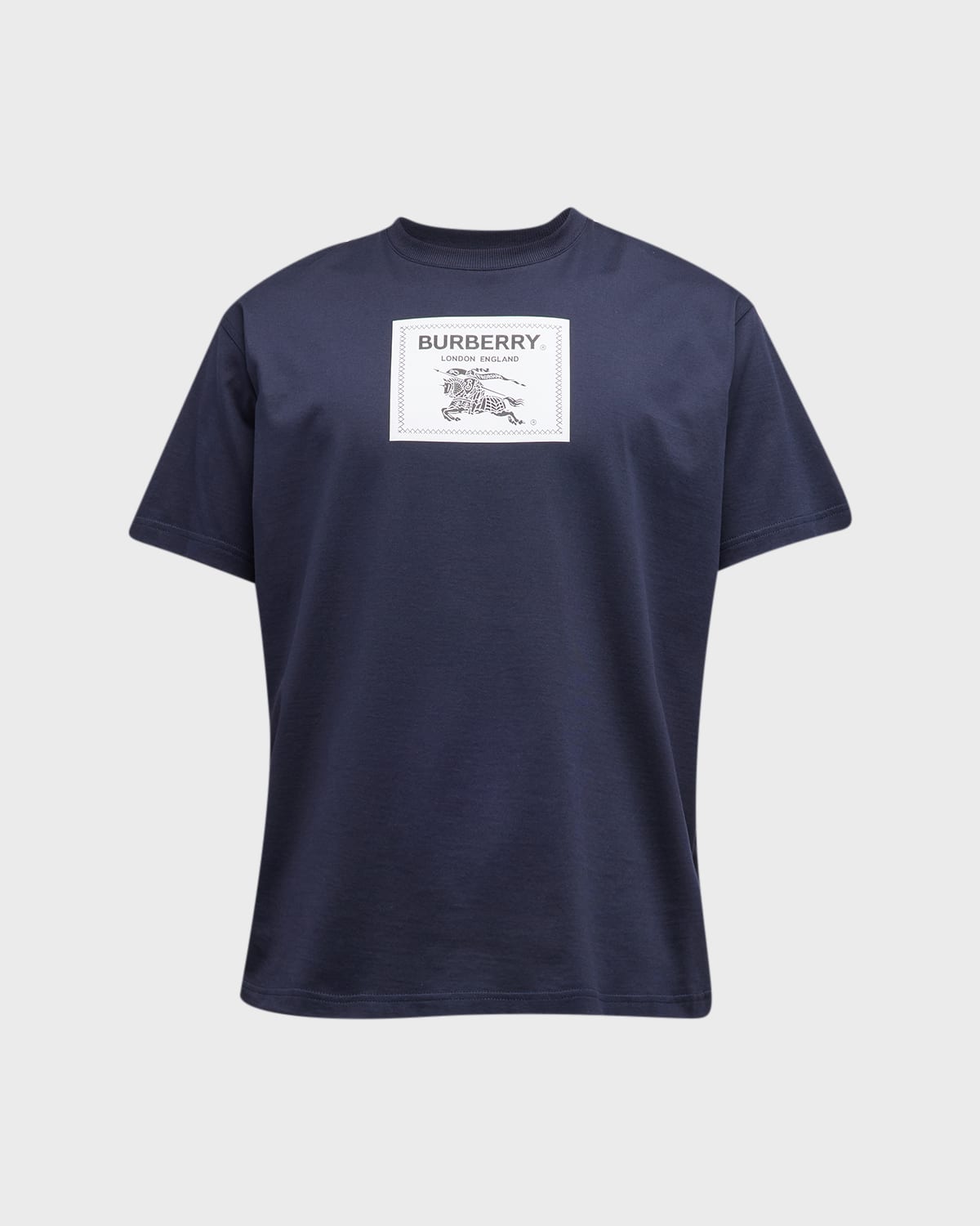 Shop Burberry Men's Roundwood Label Patch T-shirt In Smoked Navy