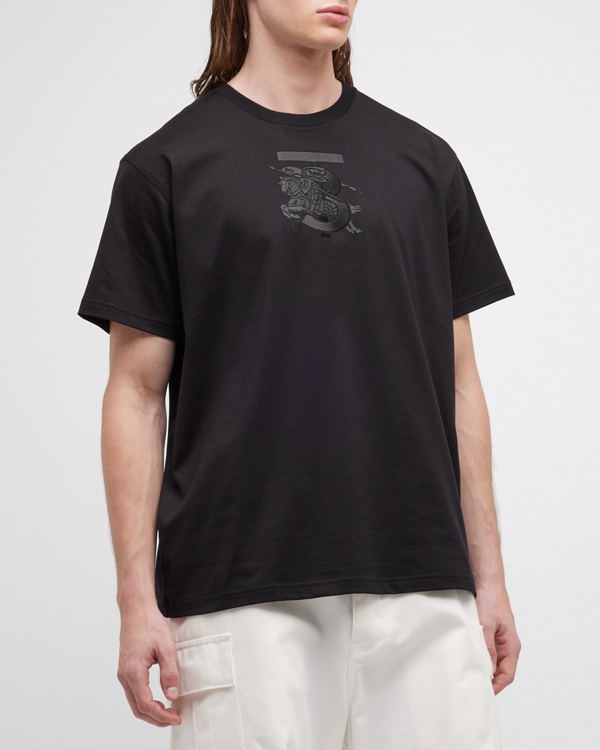 Shop Burberry Men's Tb Monogram T-shirt In Black