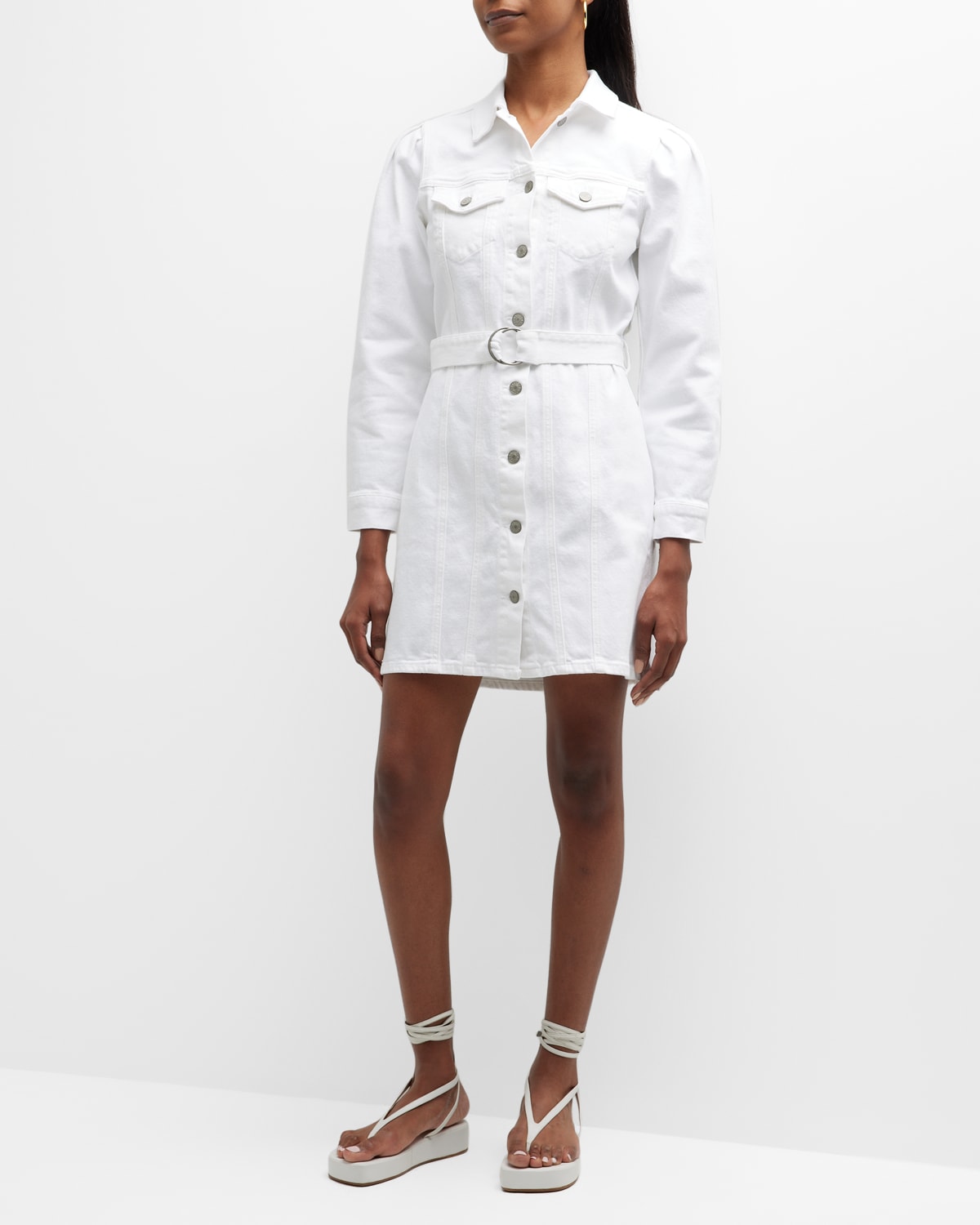 Rails The Griffith Denim Button-front Mini Dress In Salt White