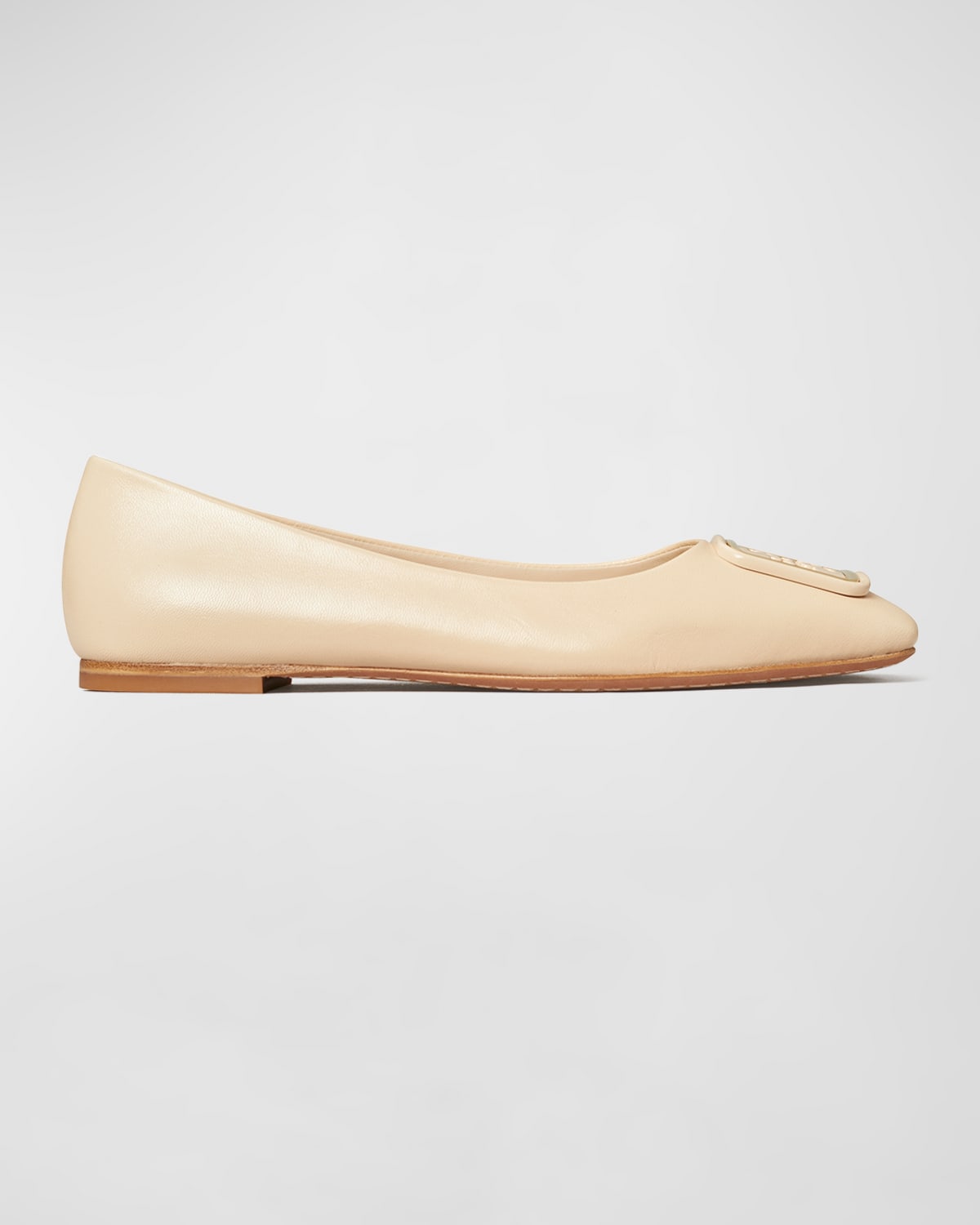 Tory Burch Georgia Patent Medallion Ballerina Flats In Brie