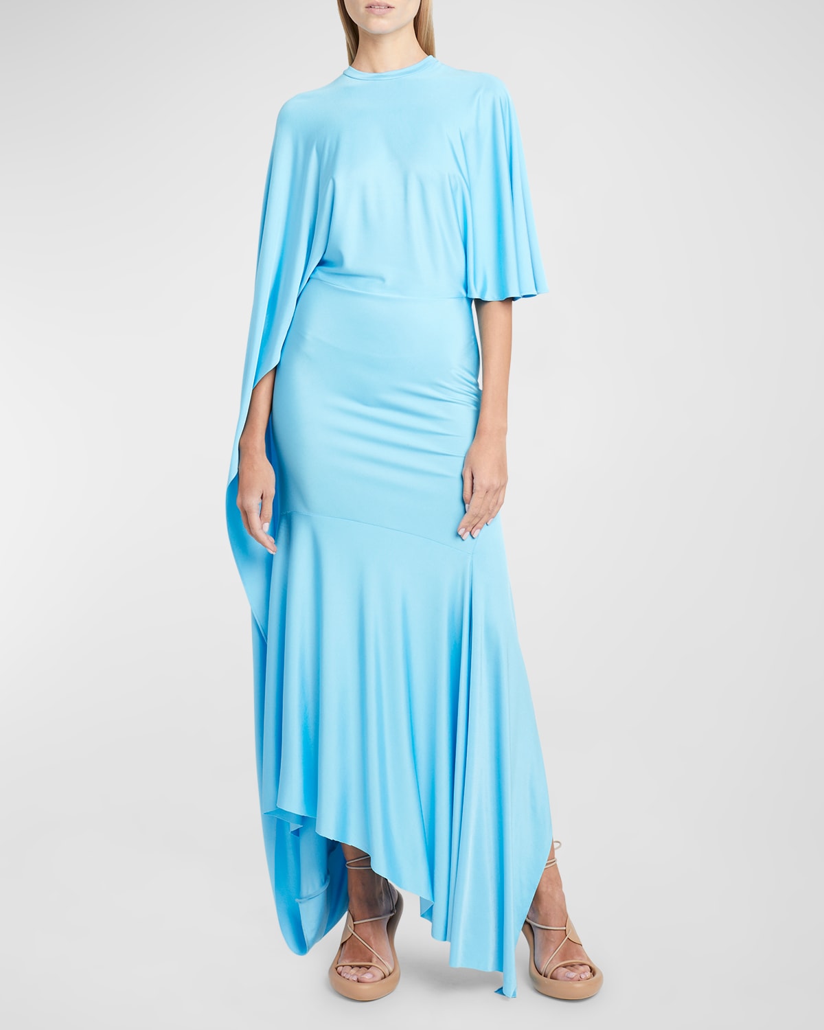 Stella Mccartney Draped Asymmetric Gown With Back Cutouts In 3980 Aqua Blue