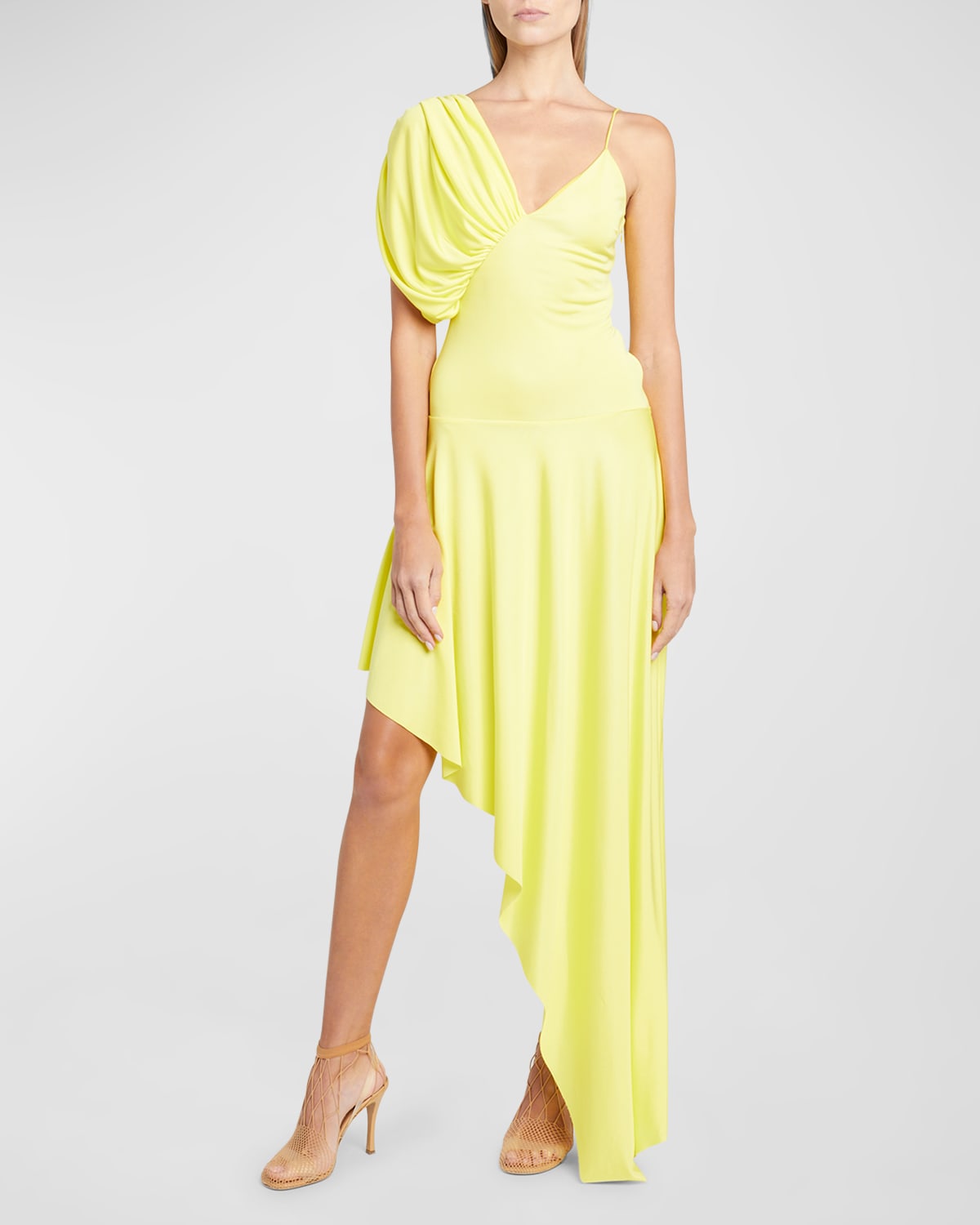 Stella Mccartney Asymmetric Draped Jersey Dress In Lemon
