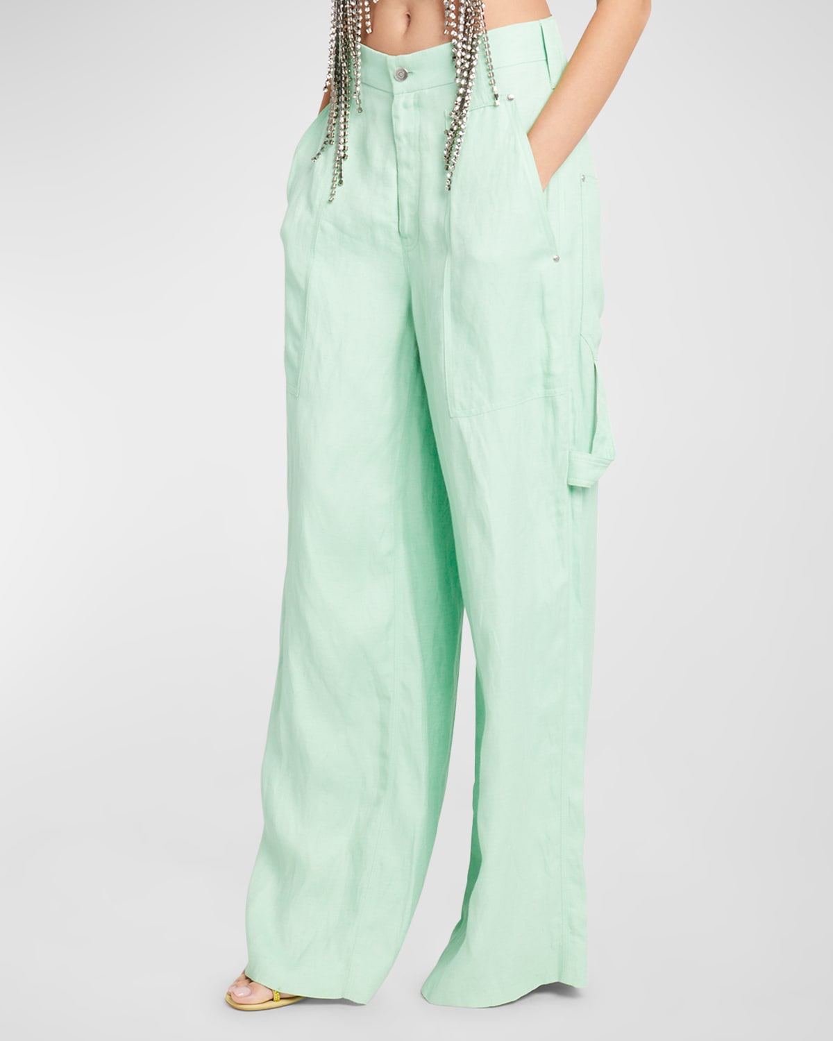 Stella Mccartney Wide-leg Fluid Twill Trousers In 3090 Fluo Mint
