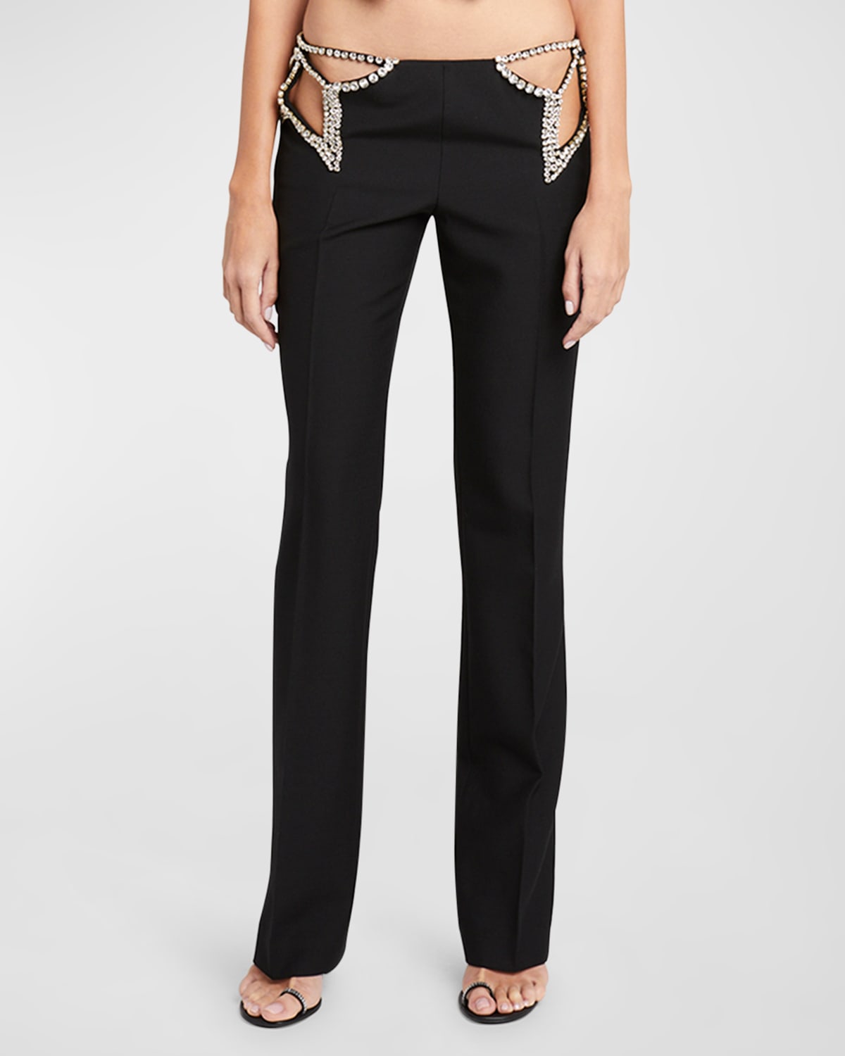 Shop Stella Mccartney Star Embellished Cutout Slim-leg Pants In 1000 Black