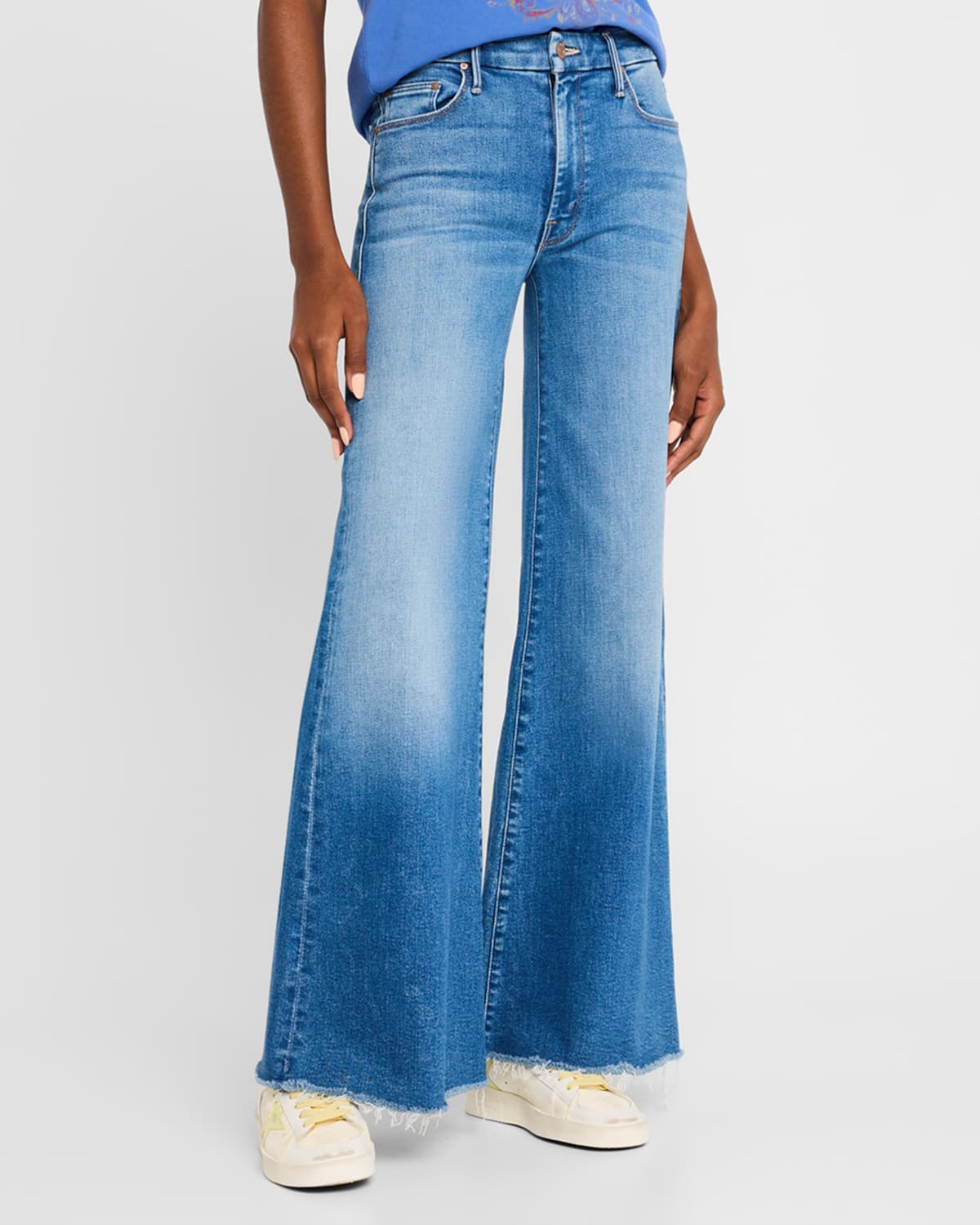 Mother The Roller High Rise Wide Leg Jeans In Work Hard In Work Hard Play Hard