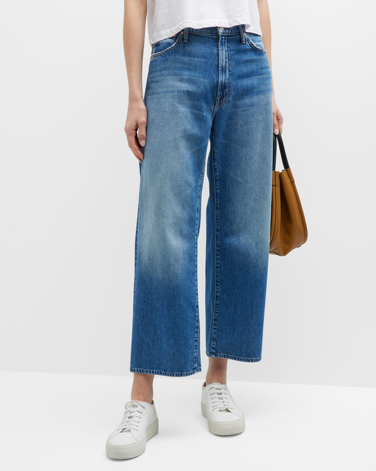 Mother Blue Wide Leg Jeans With Logo Patch In Cotton Denim Woman In Heart Throb