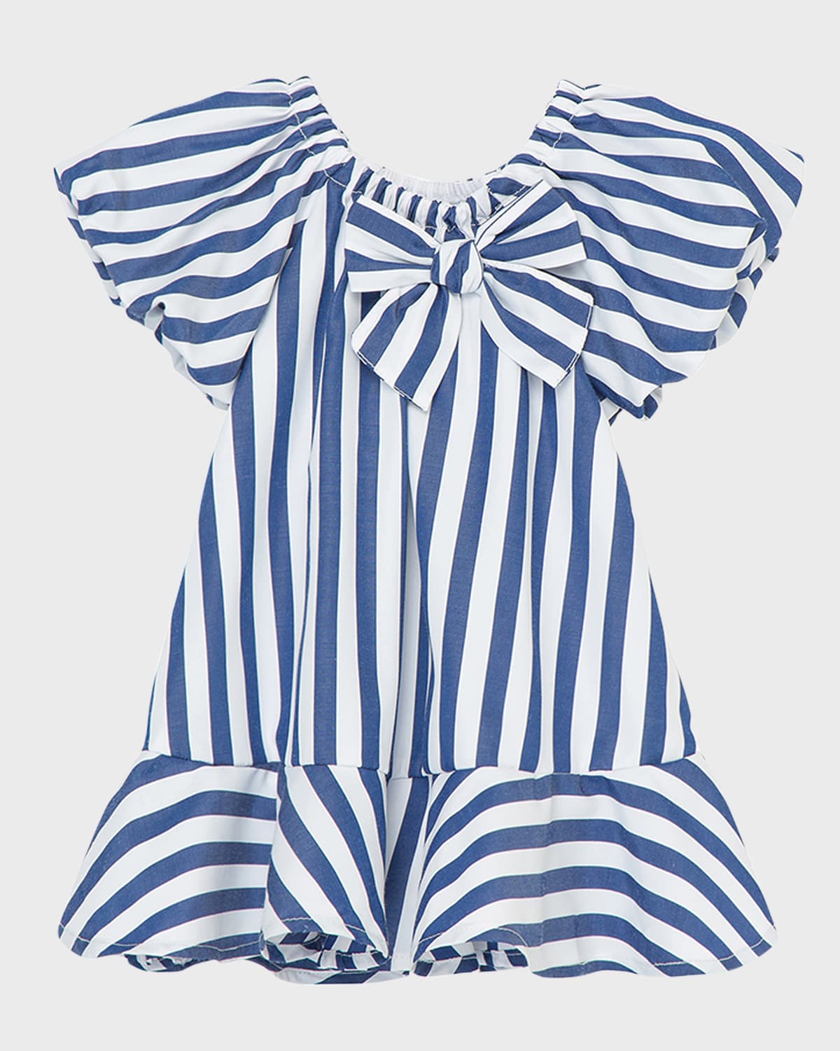 Girl's Striped Bubble Sleeve Dress With Bow, Size 12M-24M