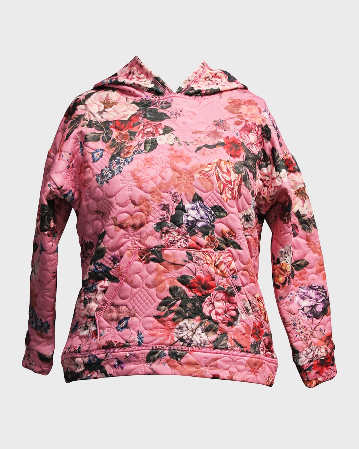 Marchesa Notte Mini Kids' Girl's Floral-print Quilted Hoodie In Rose