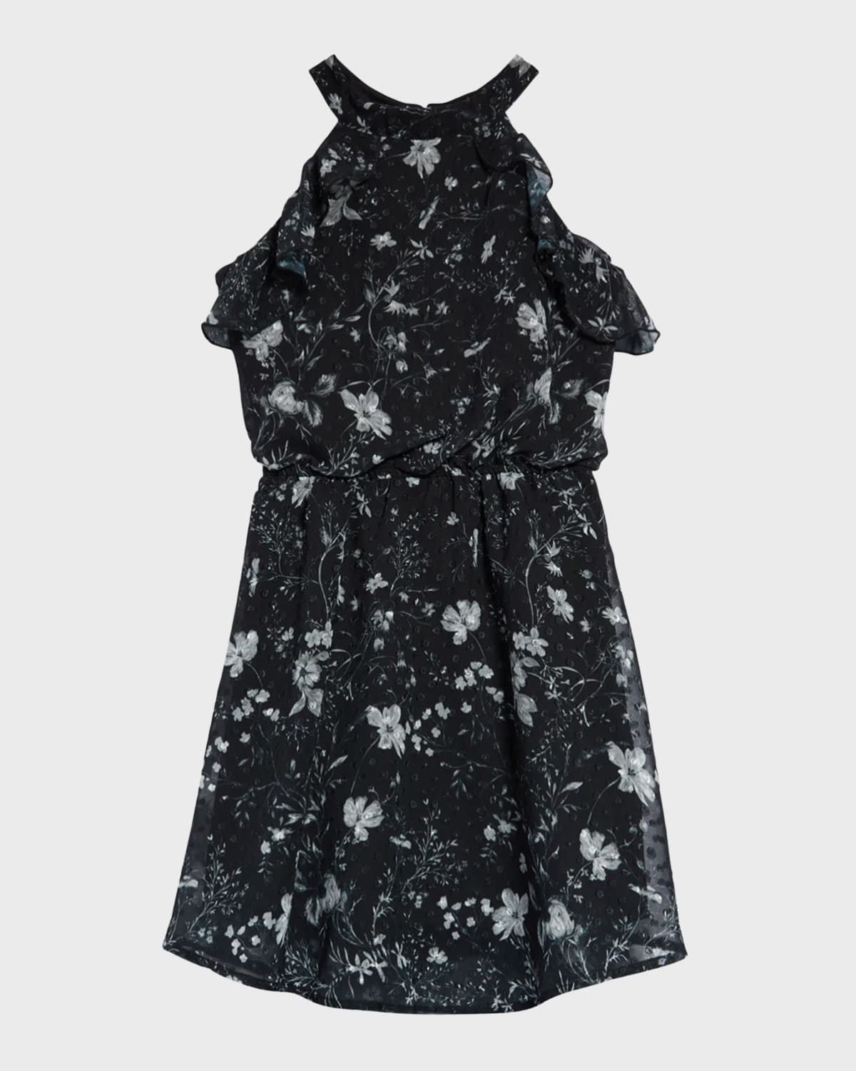 Marchesa Notte Mini Kids' Zola Ruffled-trim Dress In Black