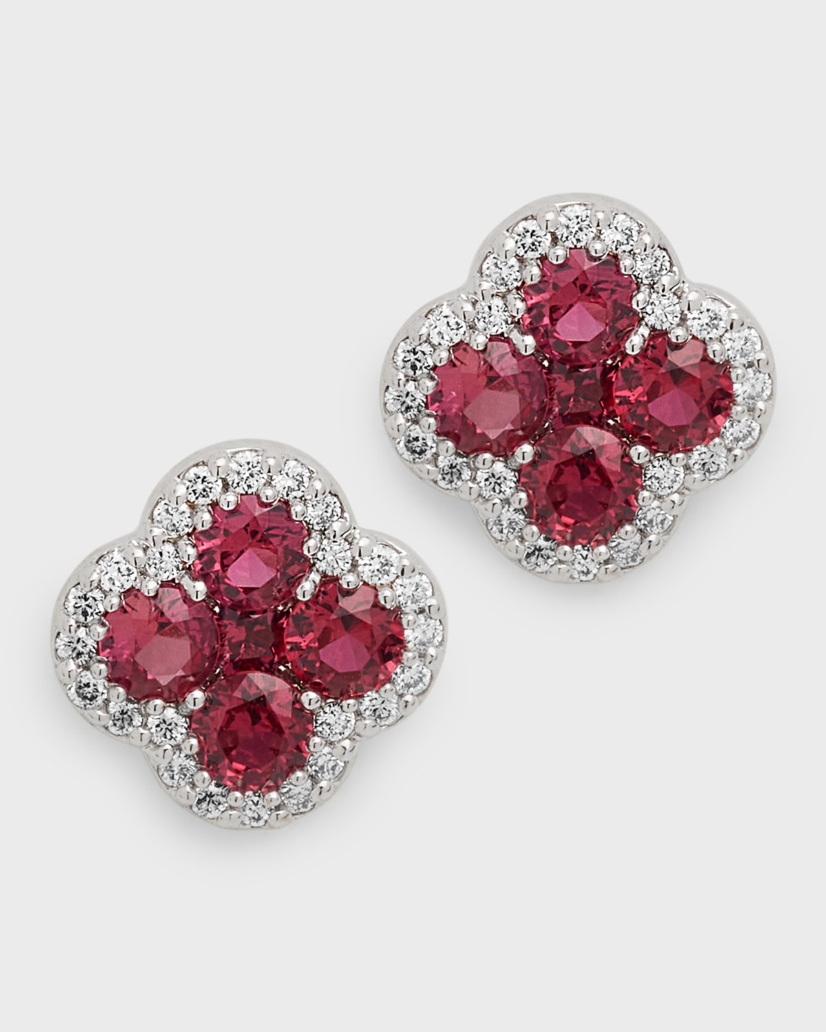Neiman Marcus Diamonds 18k Ruby And Diamond Flower Stud Earrings