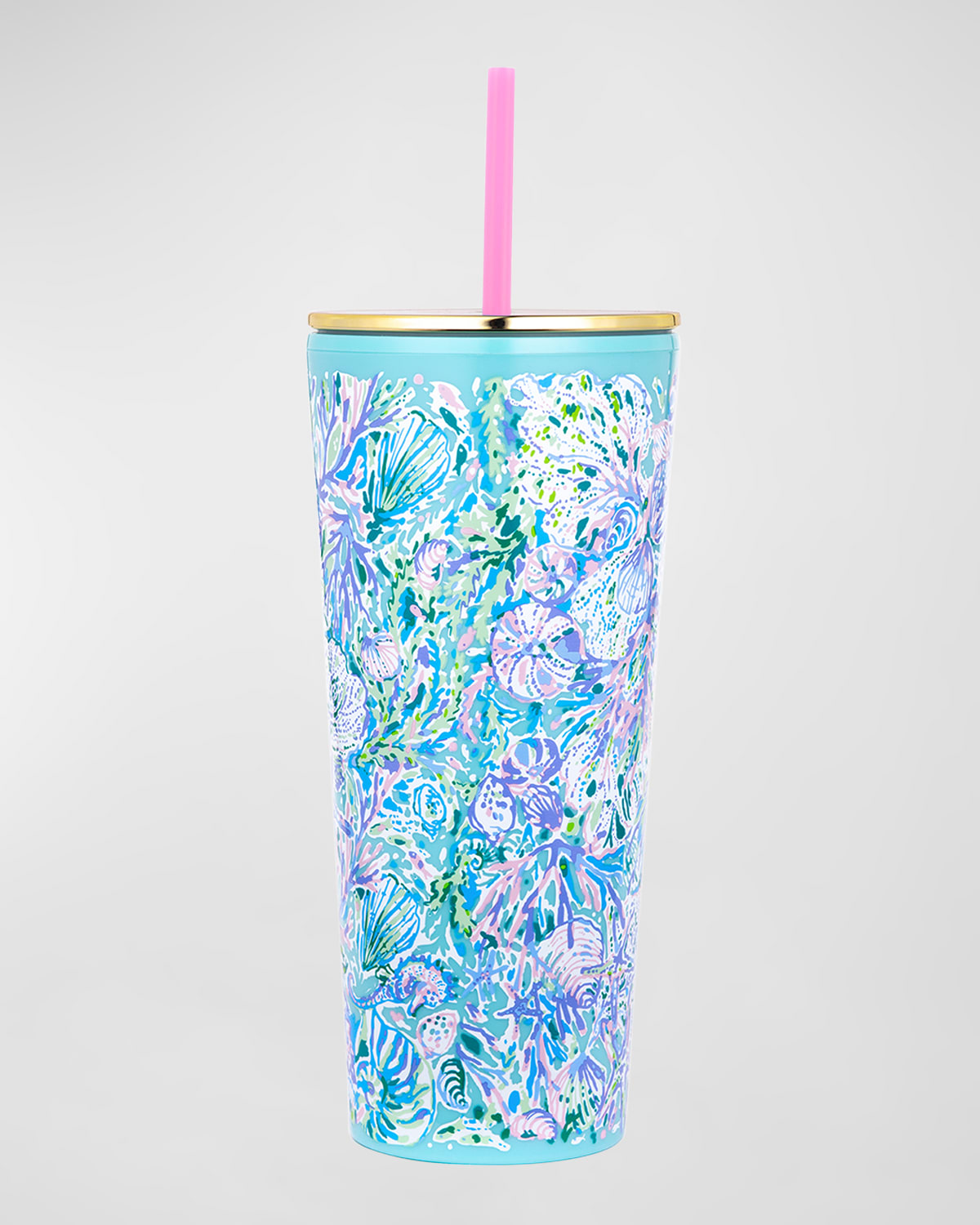 Lilly Pulitzer Floral-print Tumbler With Straw In Light Blue