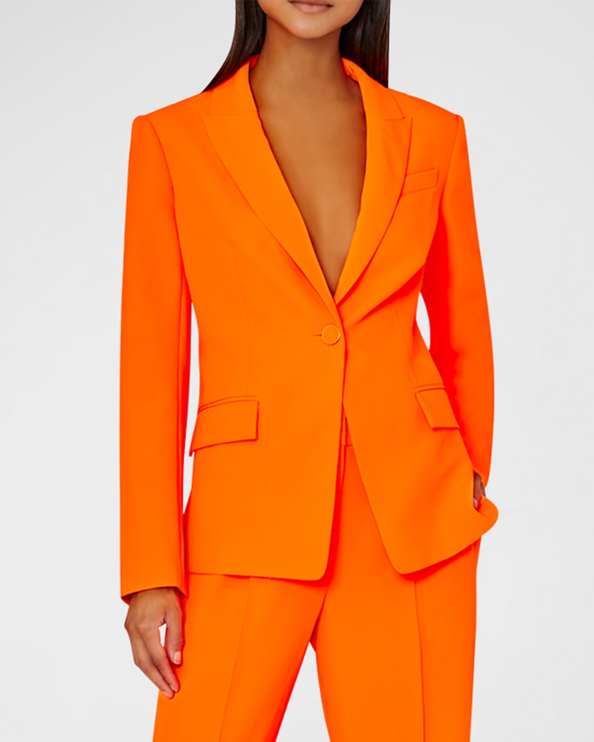 Milly Avery Single-button Cady Blazer In Neon Orange