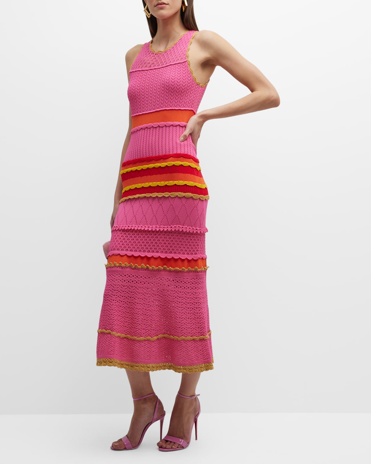 Milly Mixed Pointelle Knit Midi Dress