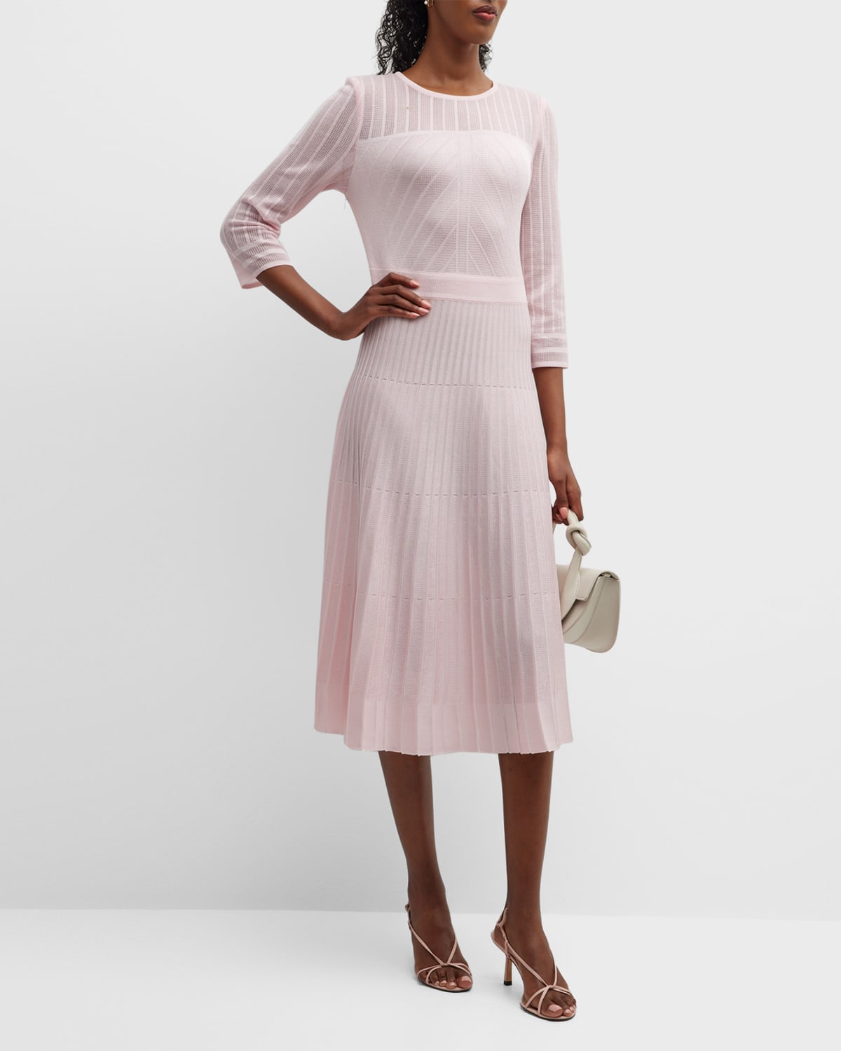Shop Misook Geometric Knit Pleated Midi Dress In Rose Petal