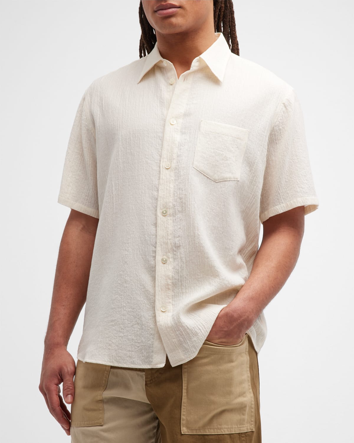 John Elliott Cloak Short Sleeve Button-up Shirt In Salt